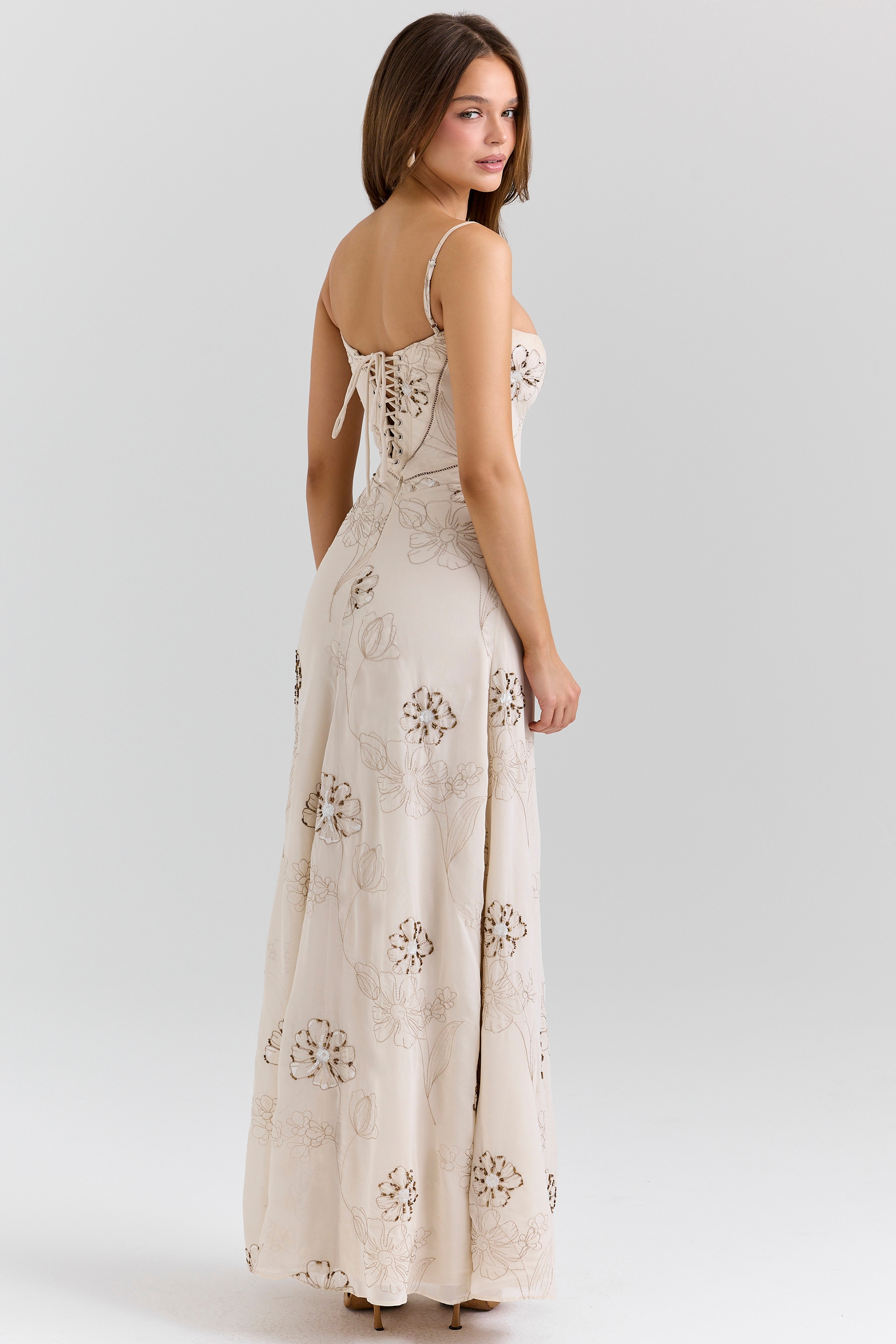 Seren  Vanilla Embroidered Hand Beaded Floral Maxi Dress — image 7