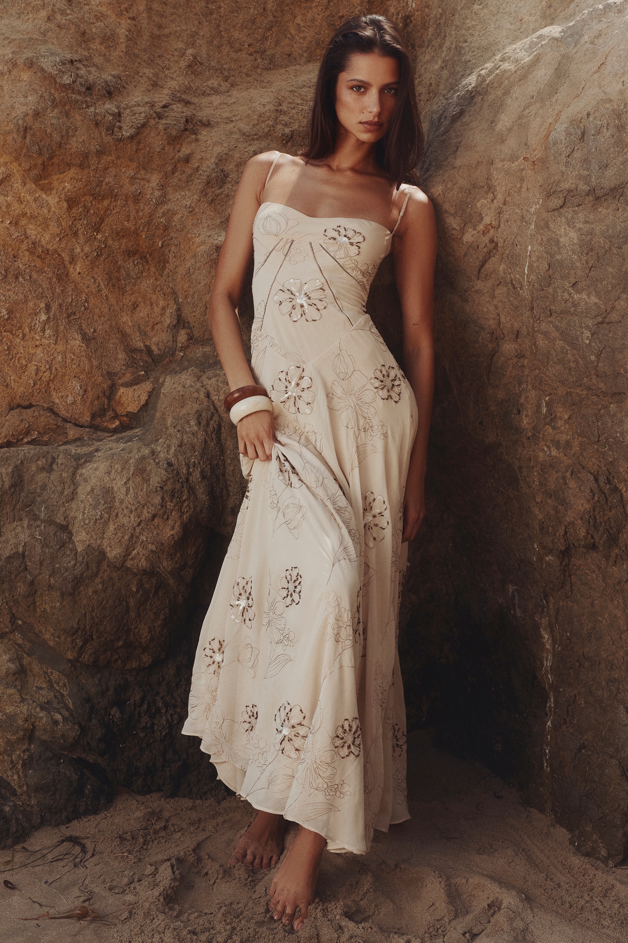 Seren  Vanilla Embroidered Hand Beaded Floral Maxi Dress — image 2