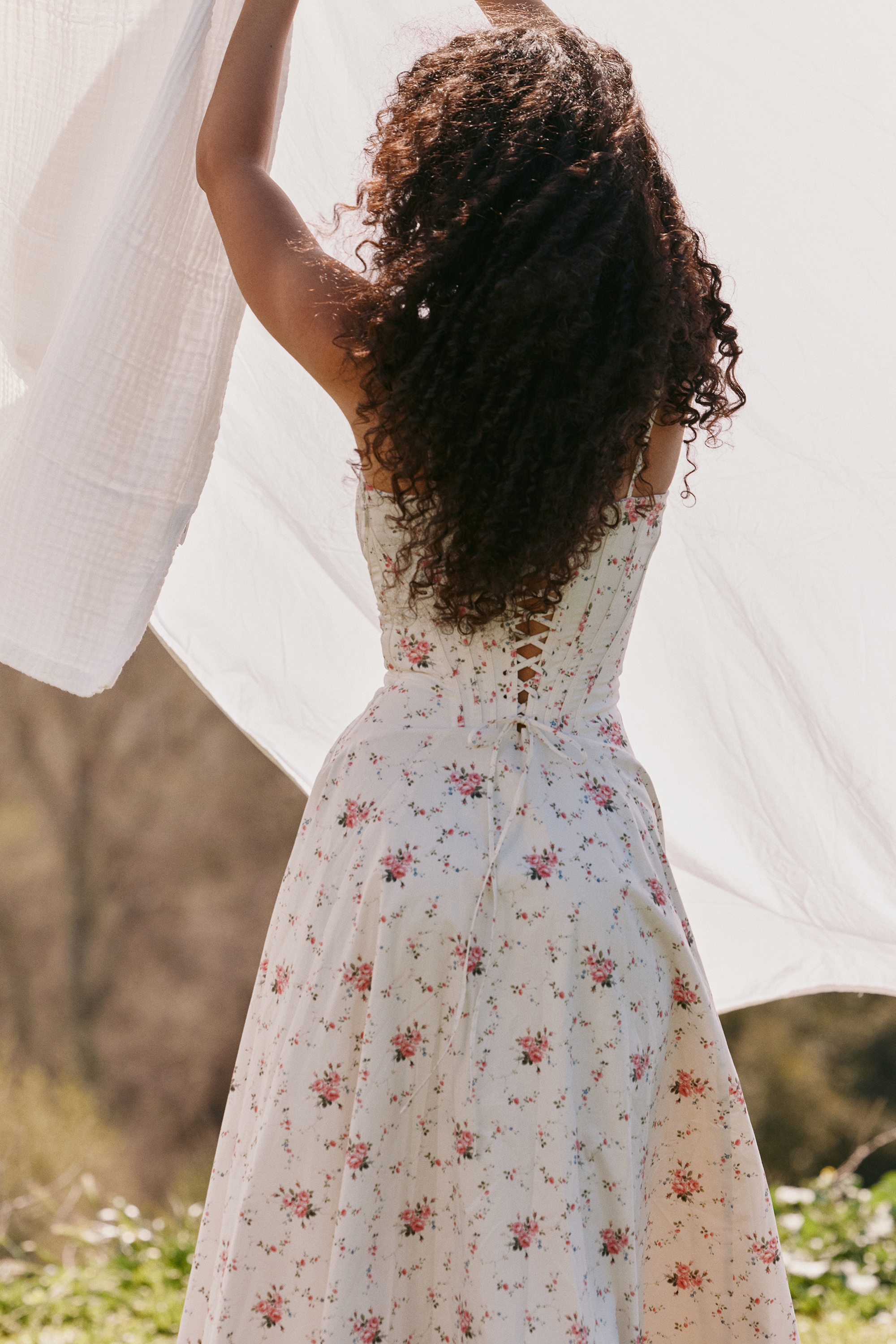 Steffani  White Stretch Cotton Rose Print Midi Sundress — image 8