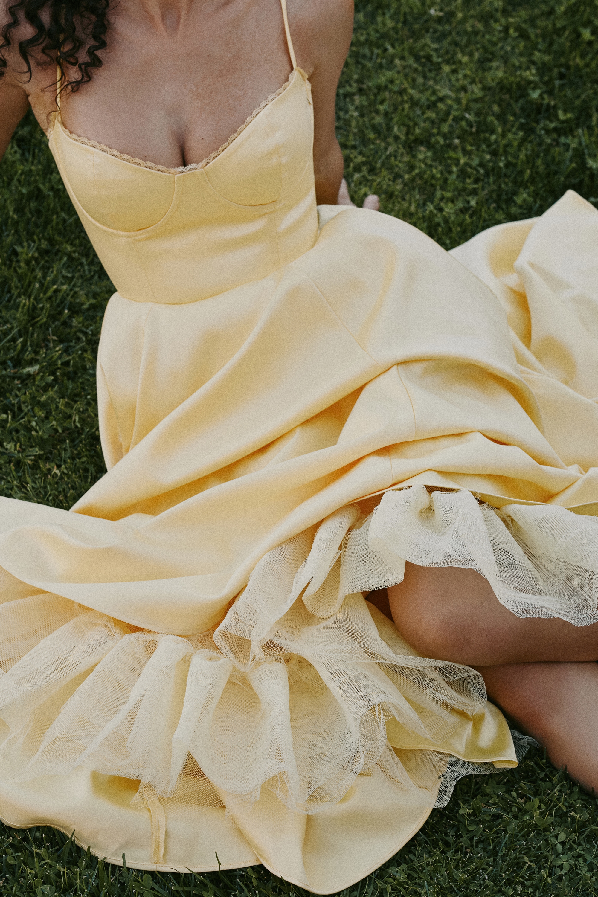 Mademoiselle  Sunshine Yellow Satin Tulle Midi Dress — image 8