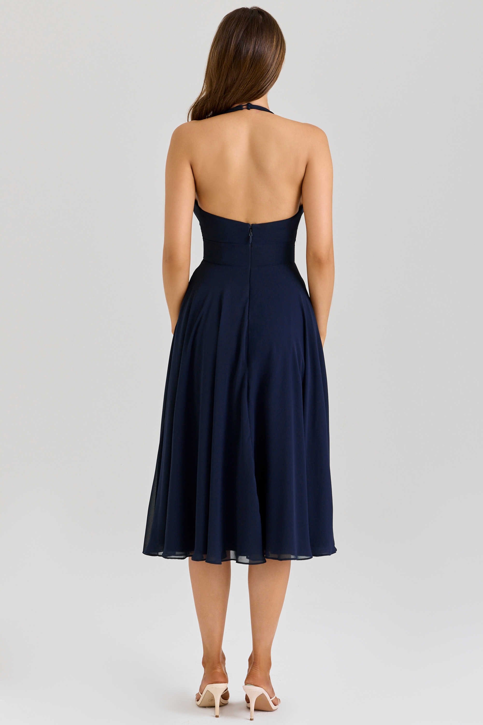 Solada  Navy Georgette Halter Midi Dress — image 8
