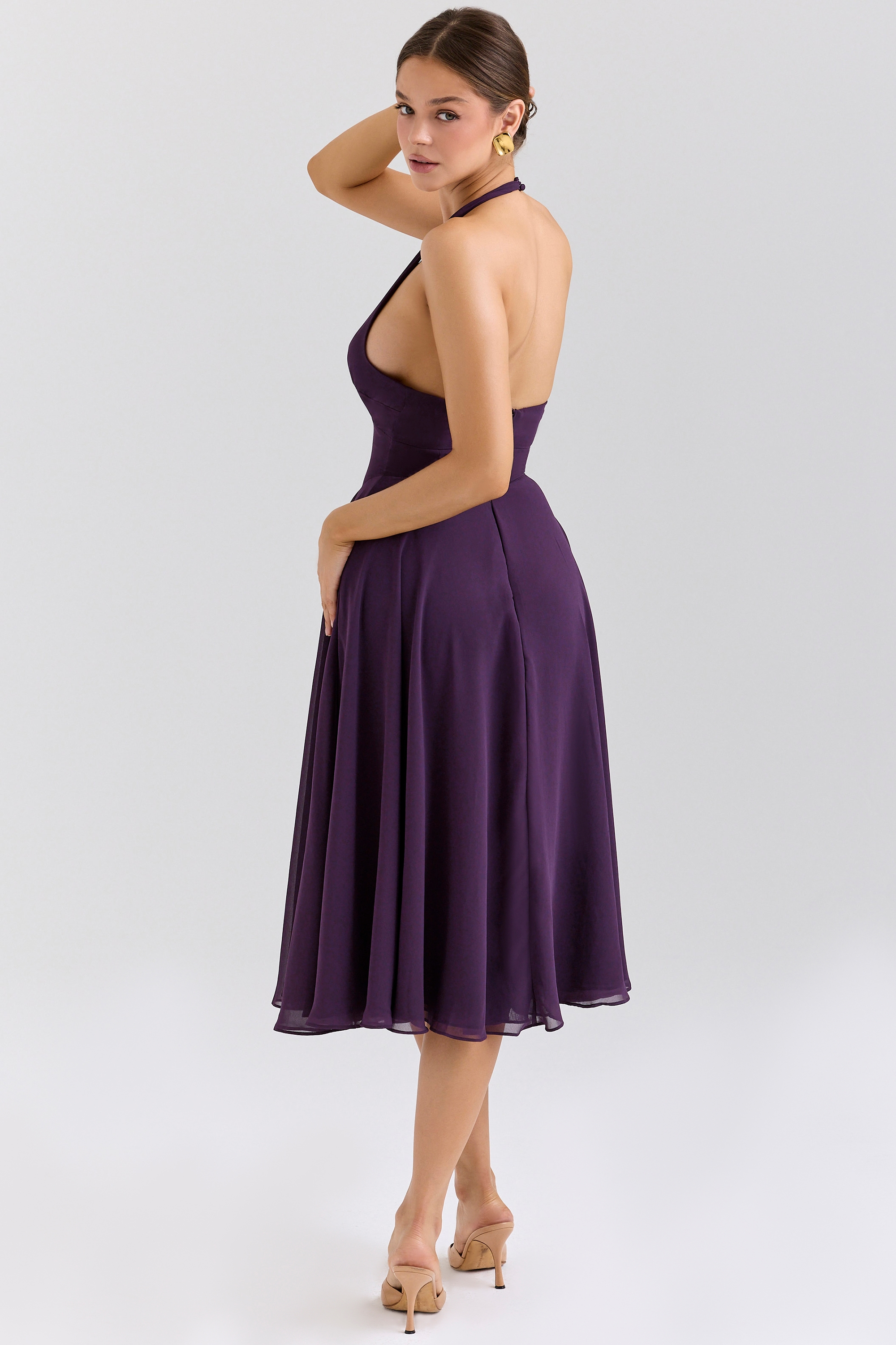Solada  Grape Georgette Halter Sundress — image 2