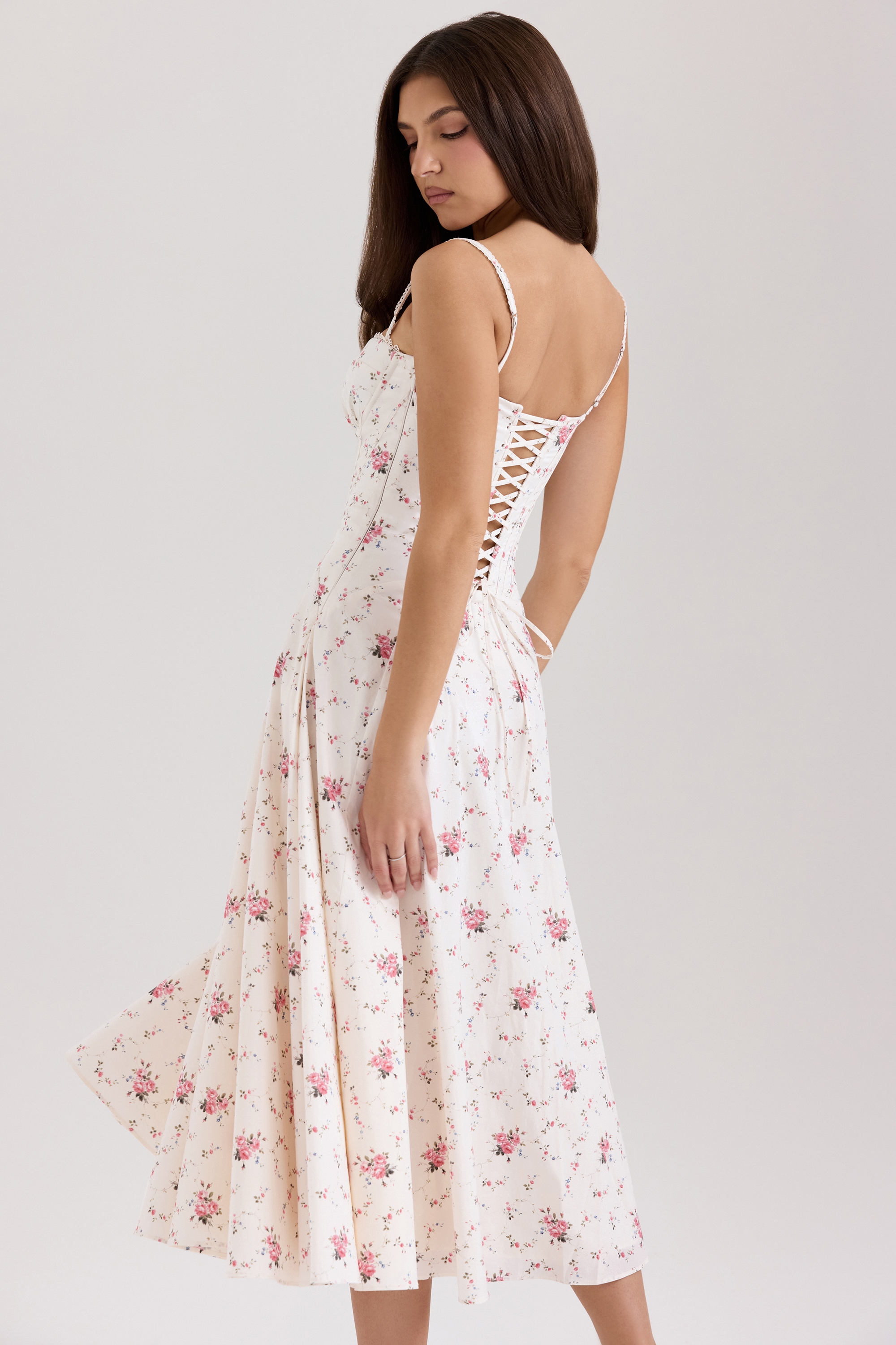 Steffani  White Stretch Cotton Rose Print Midi Sundress — image 5