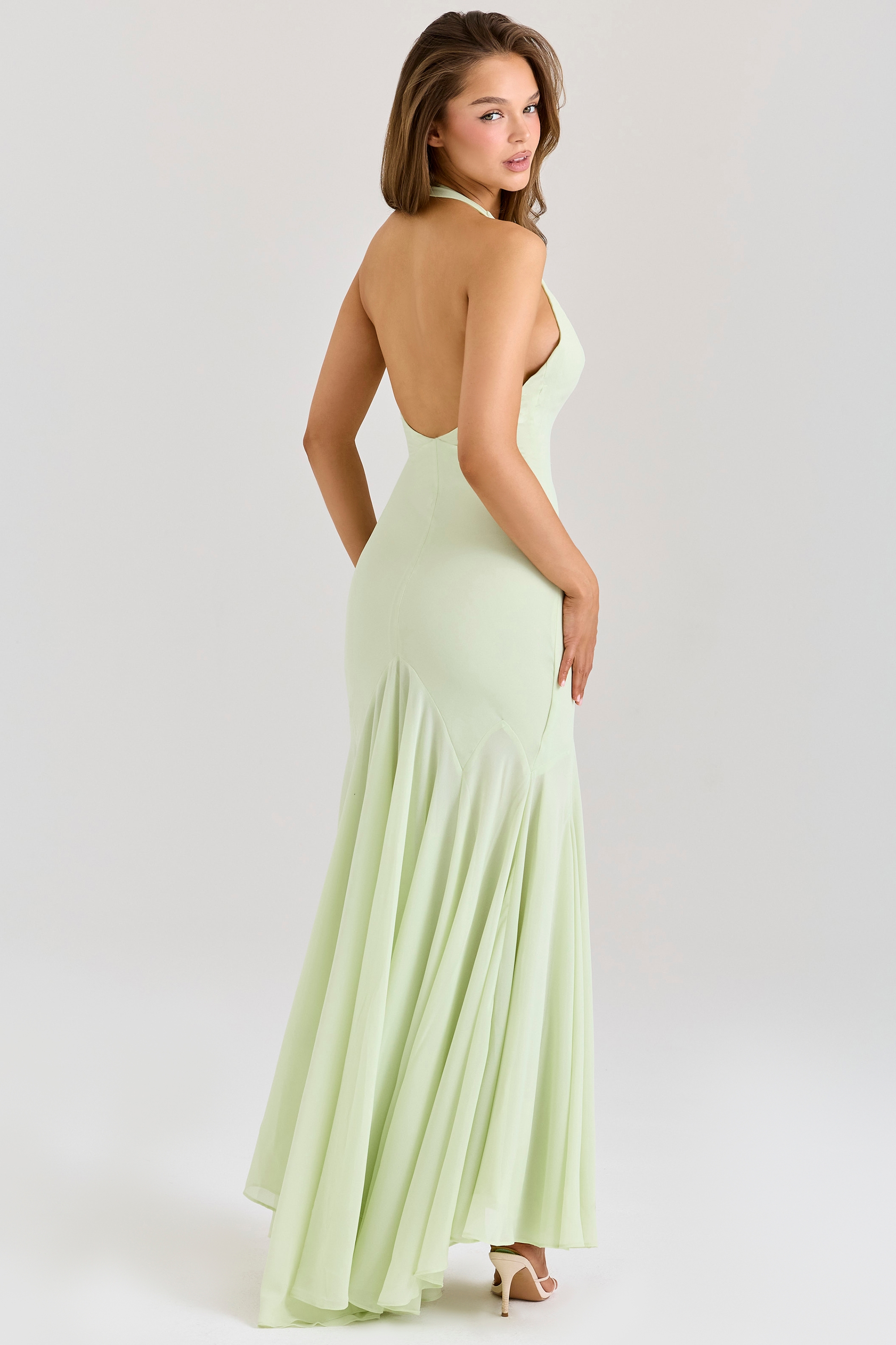 Tamara  Pistachio Georgette Draped Midi Dress — image 7