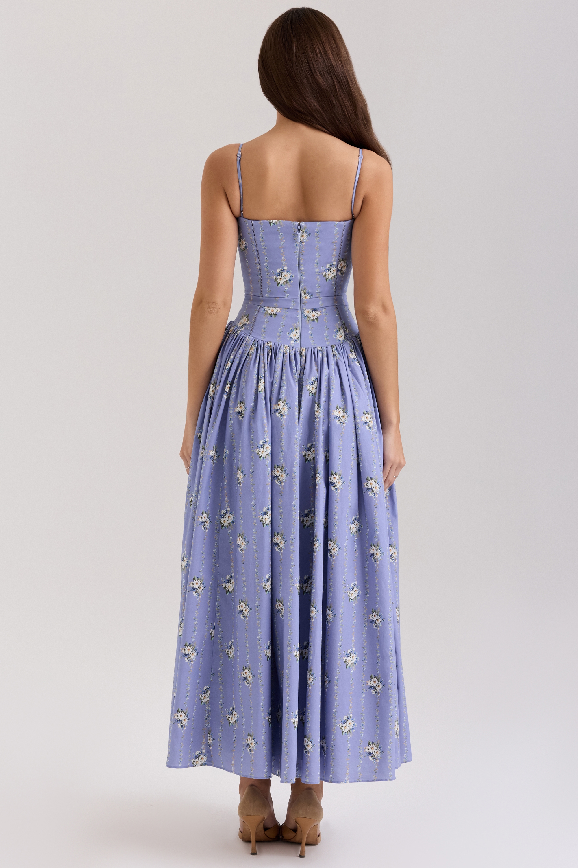 Ysabella  Blue Daisy Print Stretch Cotton Midi Sundress — image 6