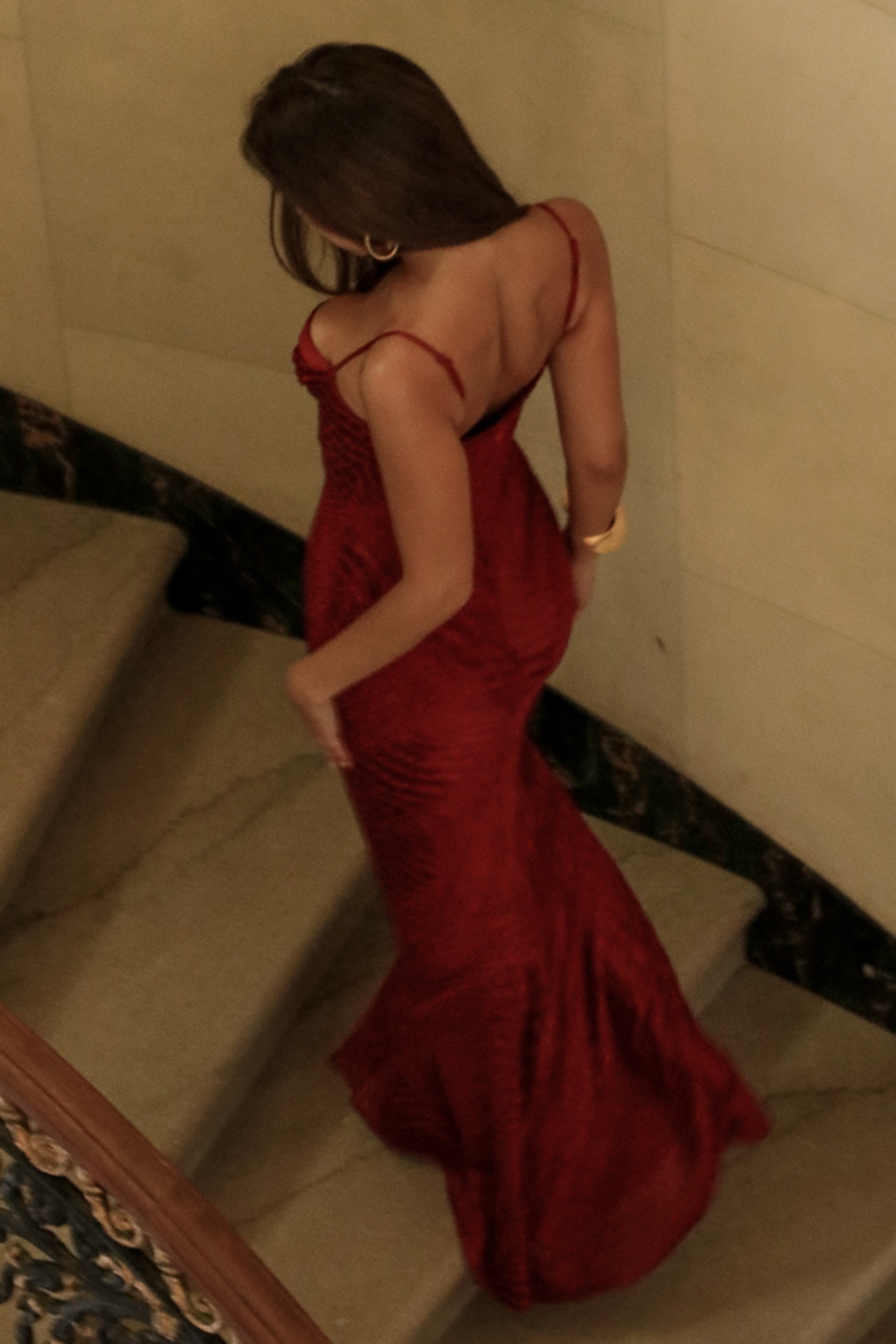 Nalani  Deep Red Devoré Satin Maxi Gown - Limited Edition — image 11