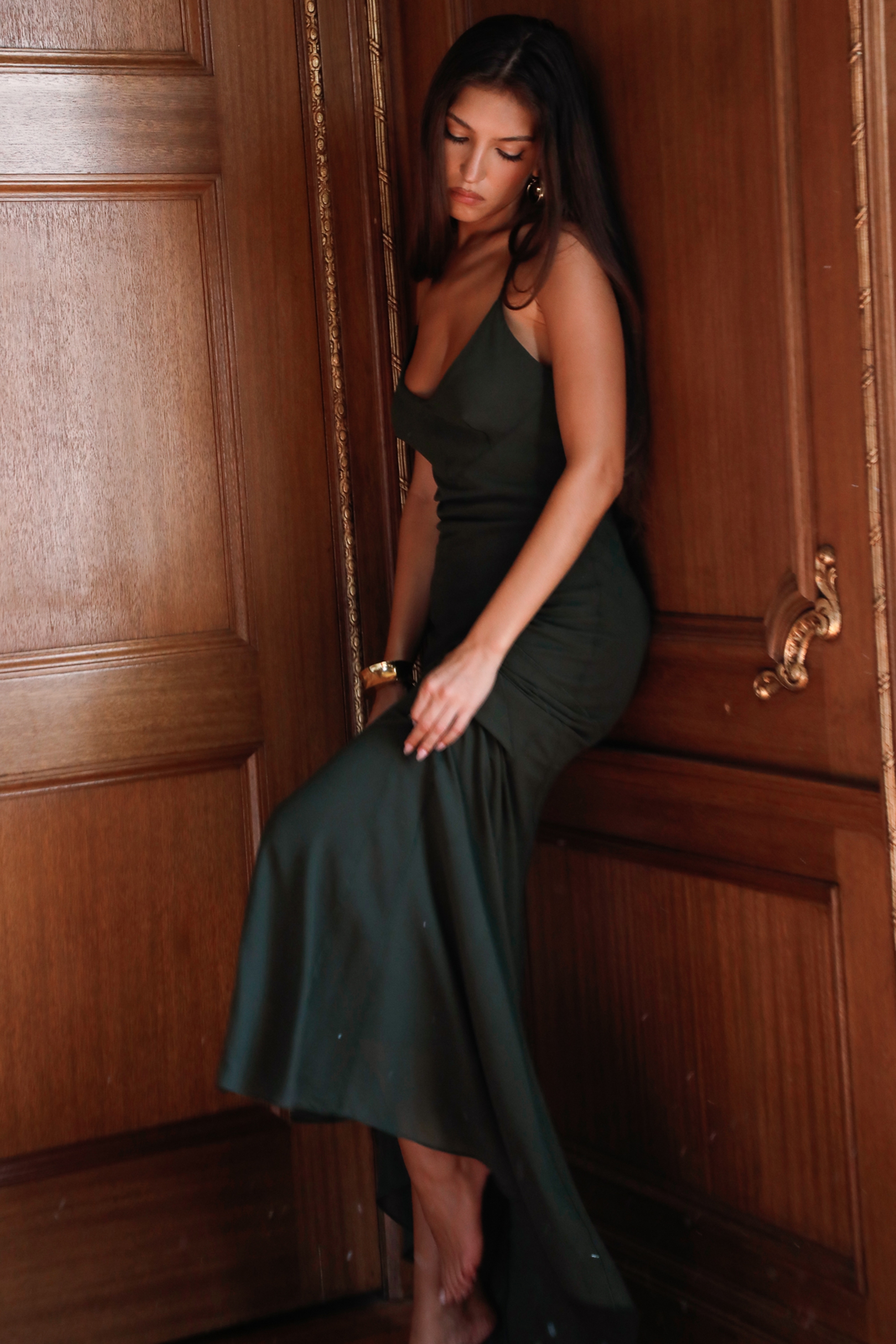 Sacha  Forest Green Georgette Panelled Maxi Dress — image 9