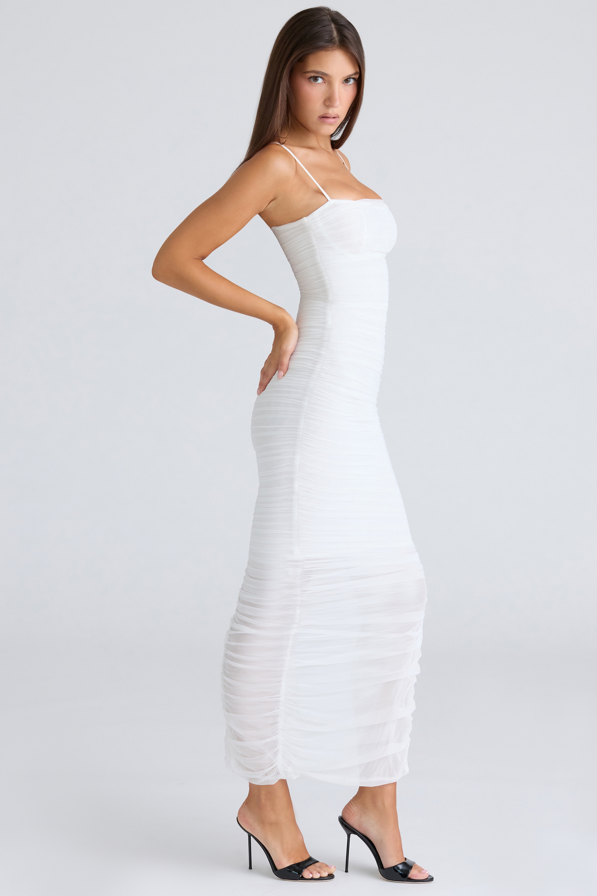 Fornarina  White Gathered Stretch Mesh Maxi Dress — image 3