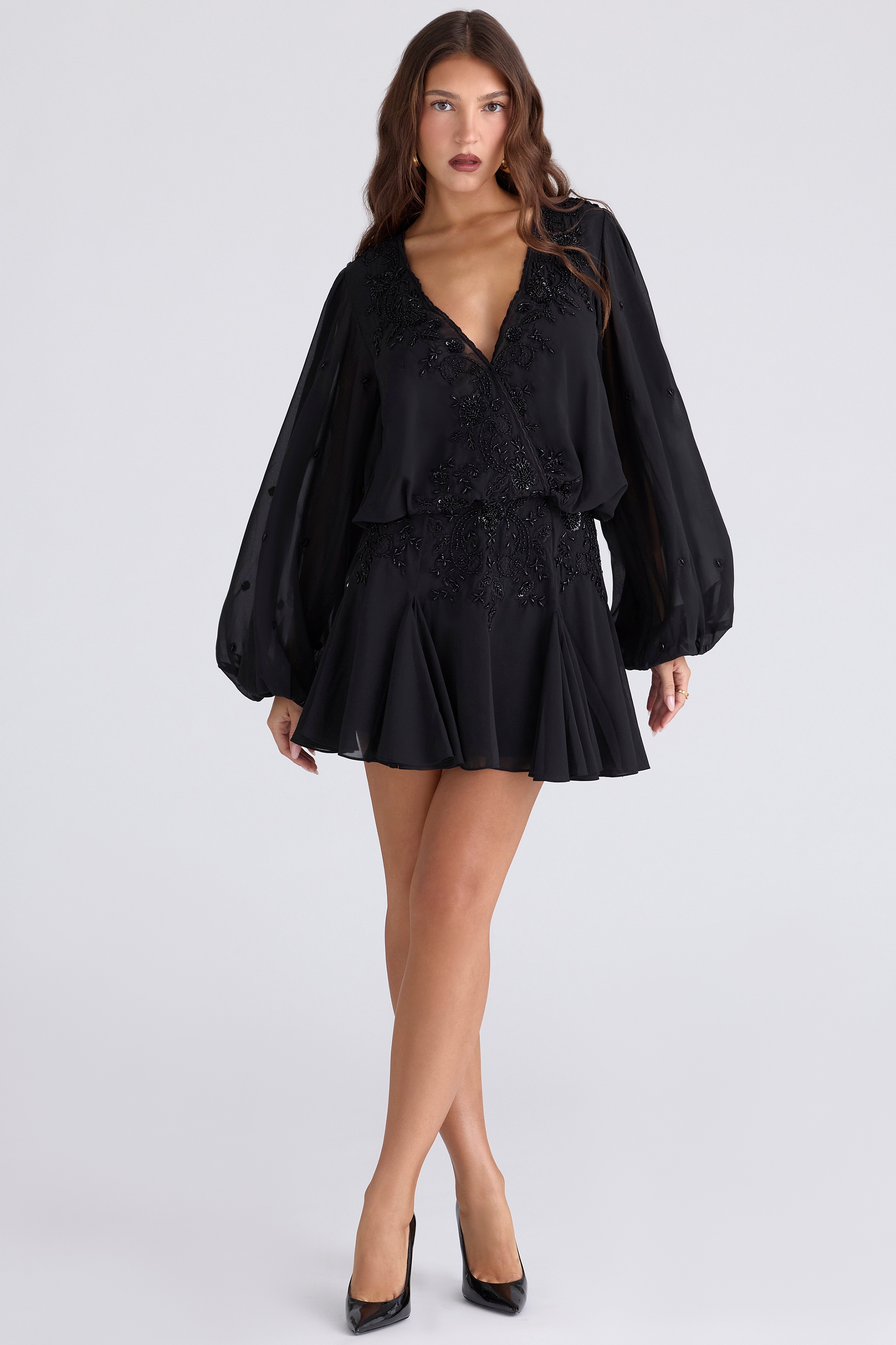 Gianna  Black Hand Beaded Georgette Mini Dress - Limited Edition — image 3