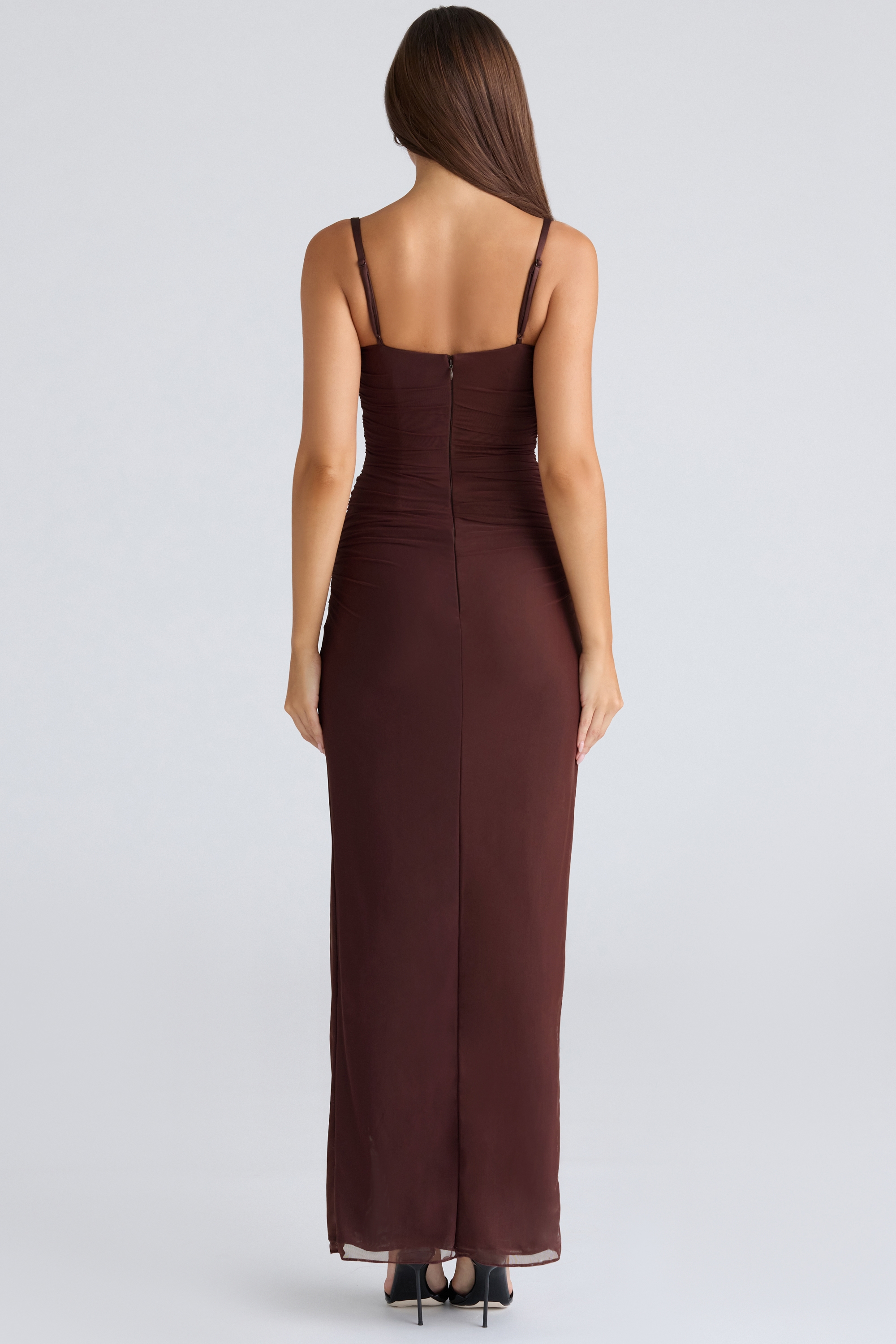 Lini  Burgundy Stretch Mesh Maxi Dress — image 2