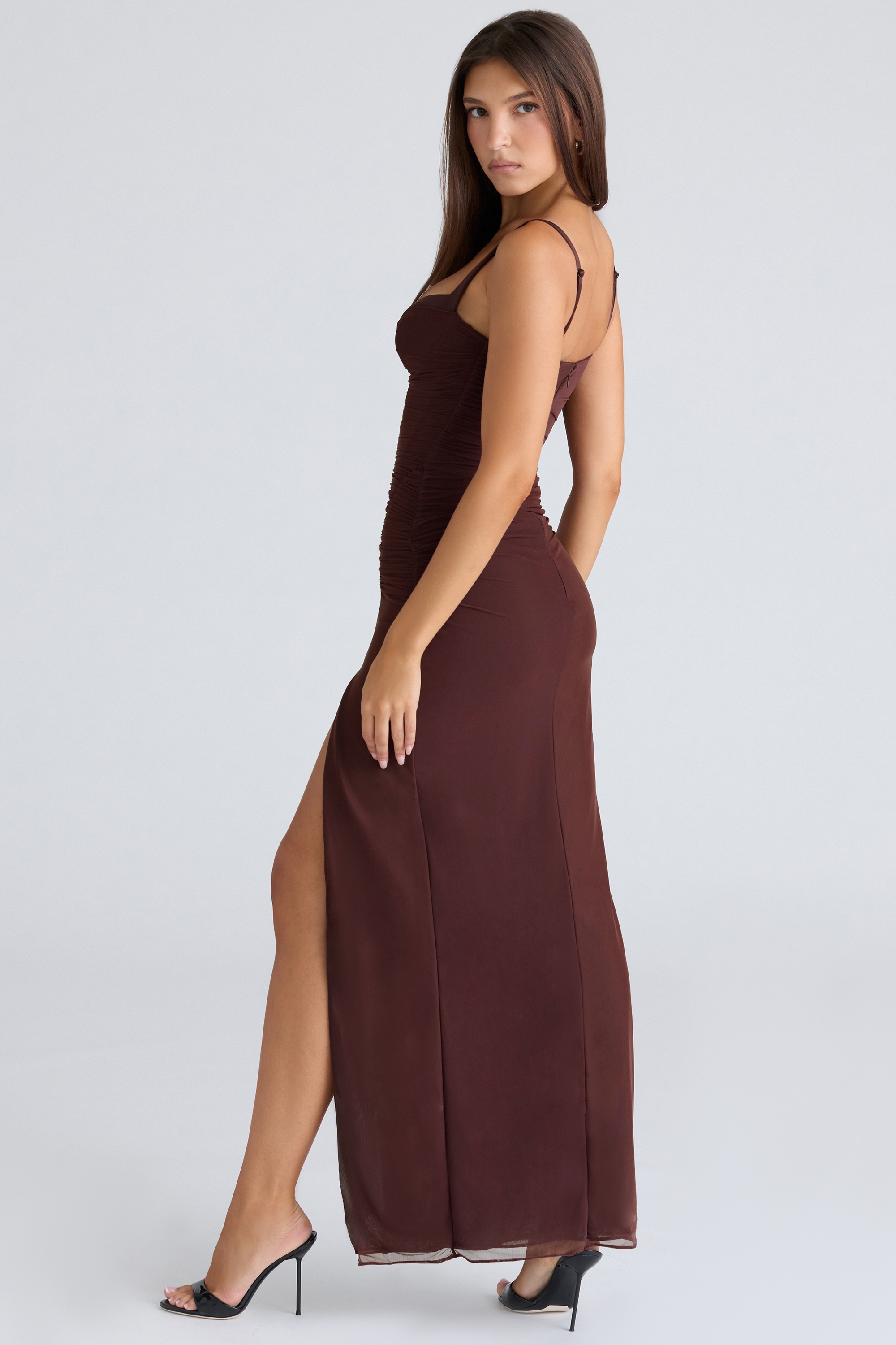 Lini  Burgundy Stretch Mesh Maxi Dress — image 8
