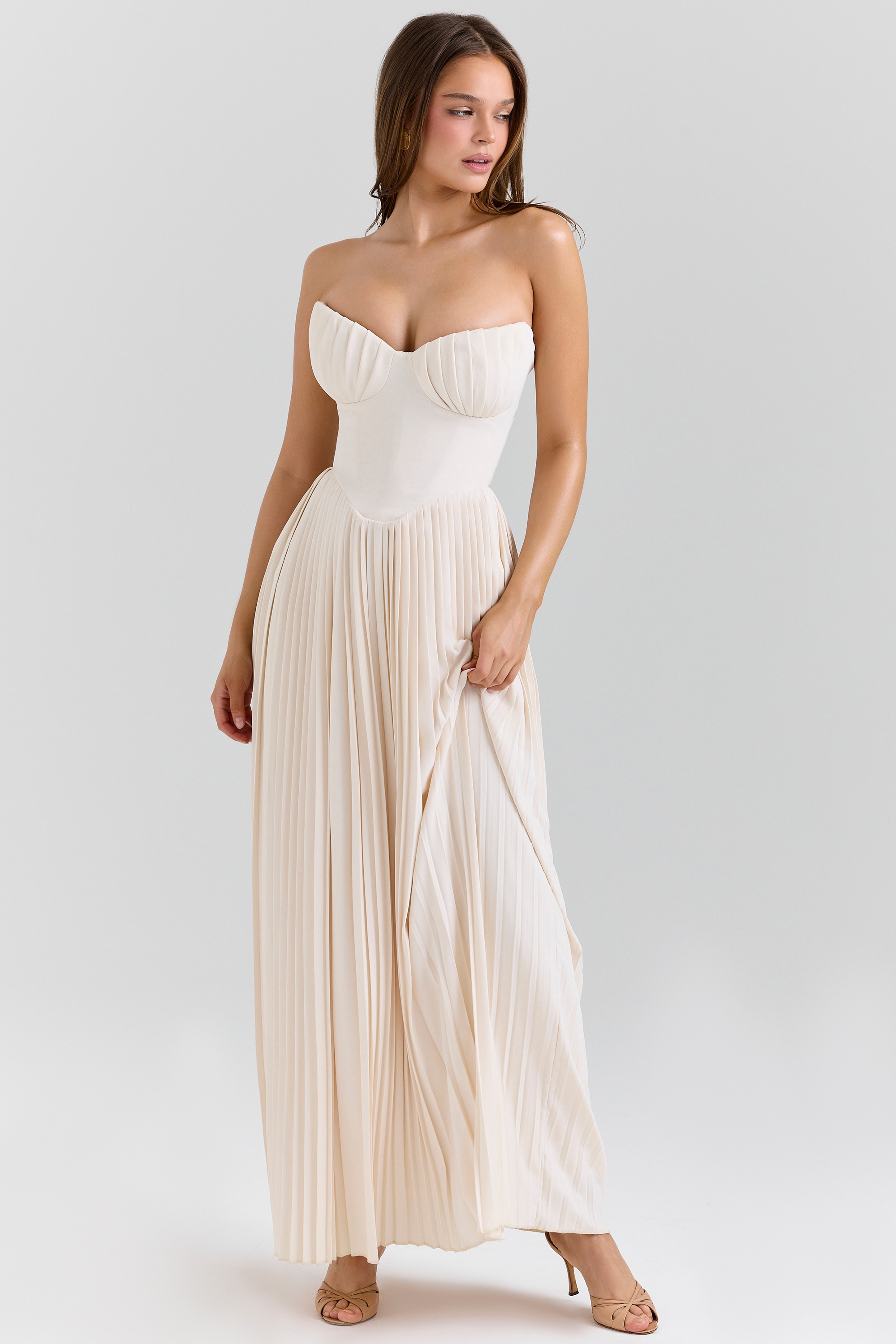 Marcella  Ivory Georgette Pleated Maxi Dress — image 5