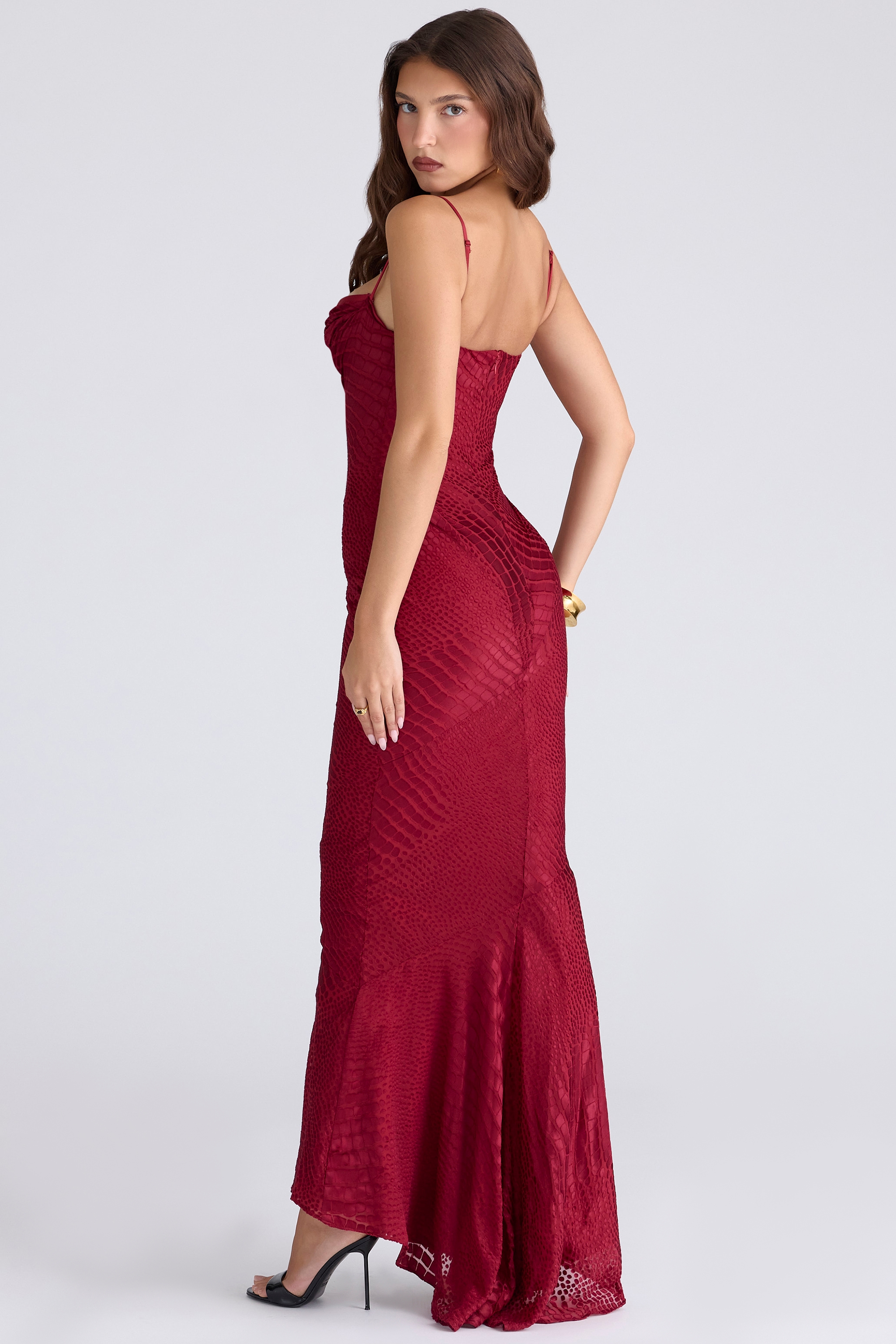 Nalani  Deep Red Devoré Satin Maxi Gown - Limited Edition — image 8