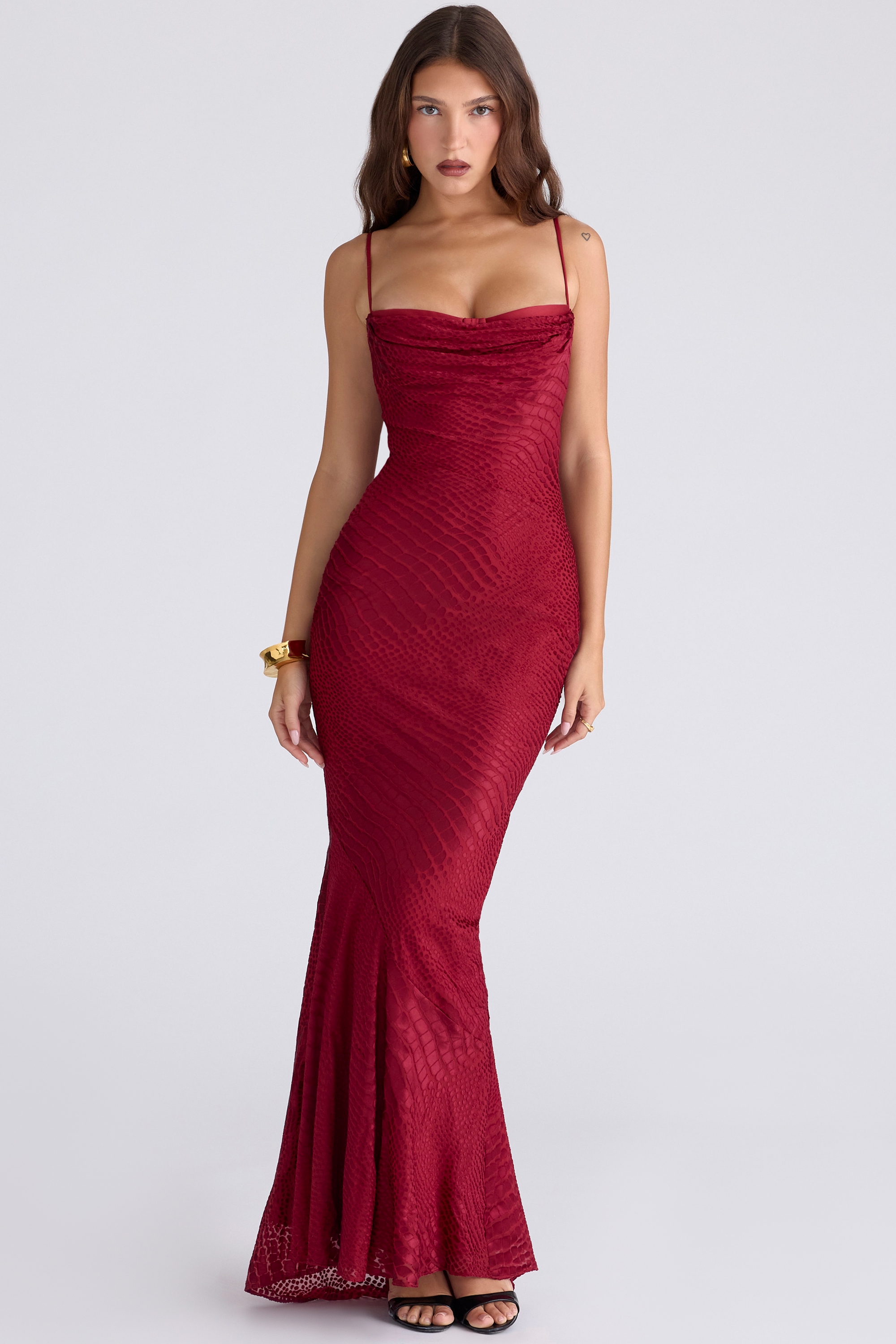 Nalani  Deep Red Devoré Satin Maxi Gown - Limited Edition — image 5