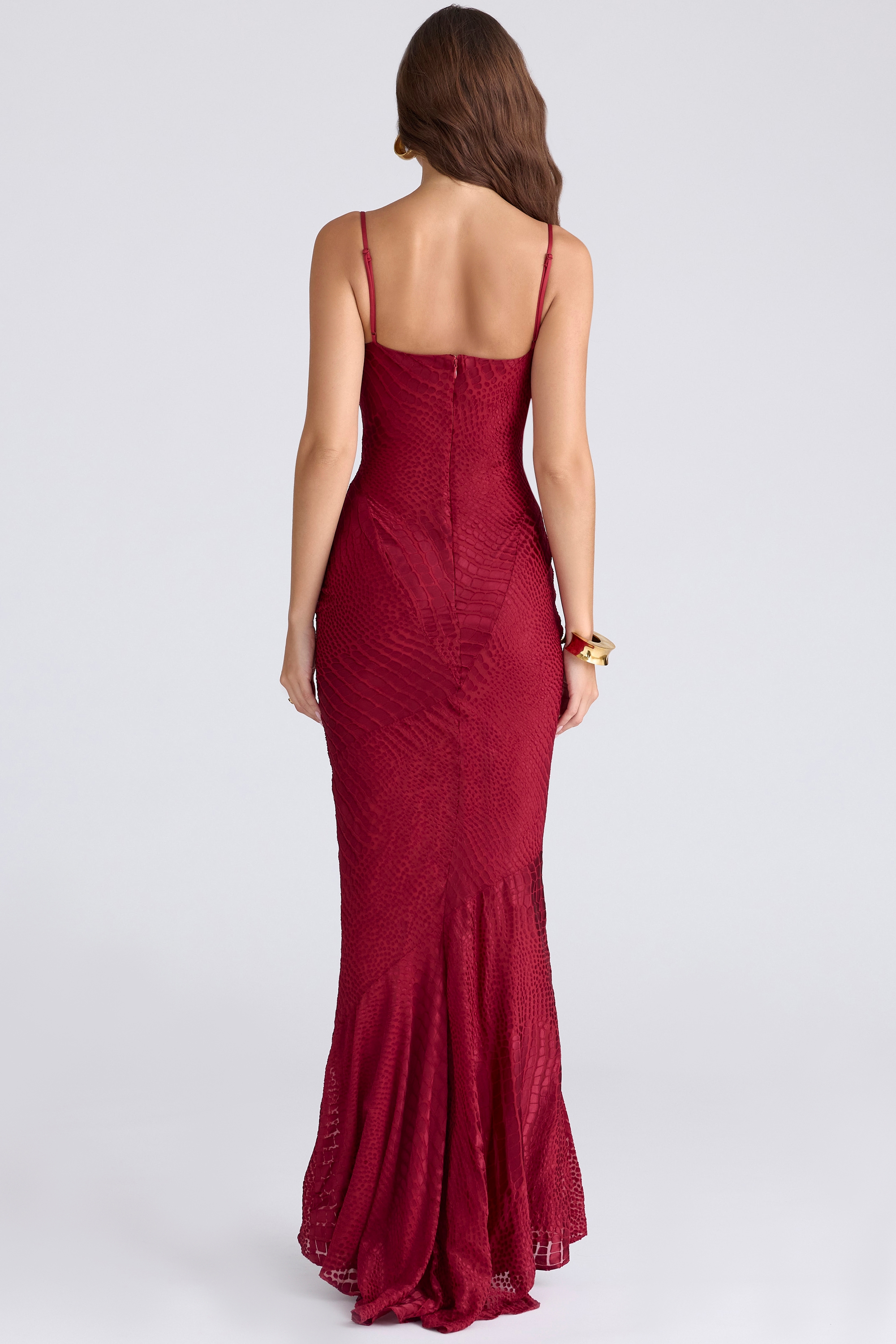Nalani  Deep Red Devoré Satin Maxi Gown - Limited Edition — image 9