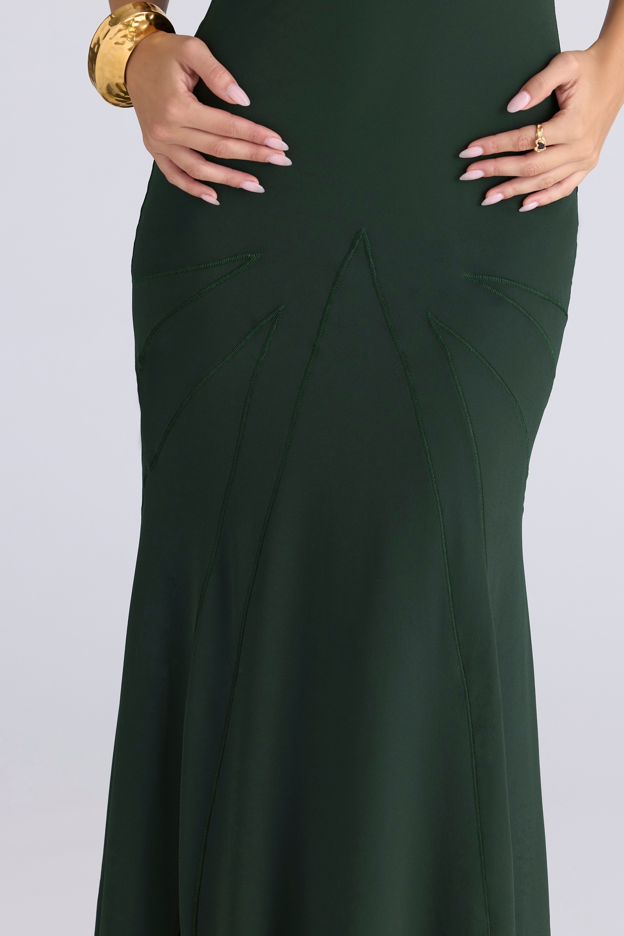 Sacha  Forest Green Georgette Panelled Maxi Dress — image 6