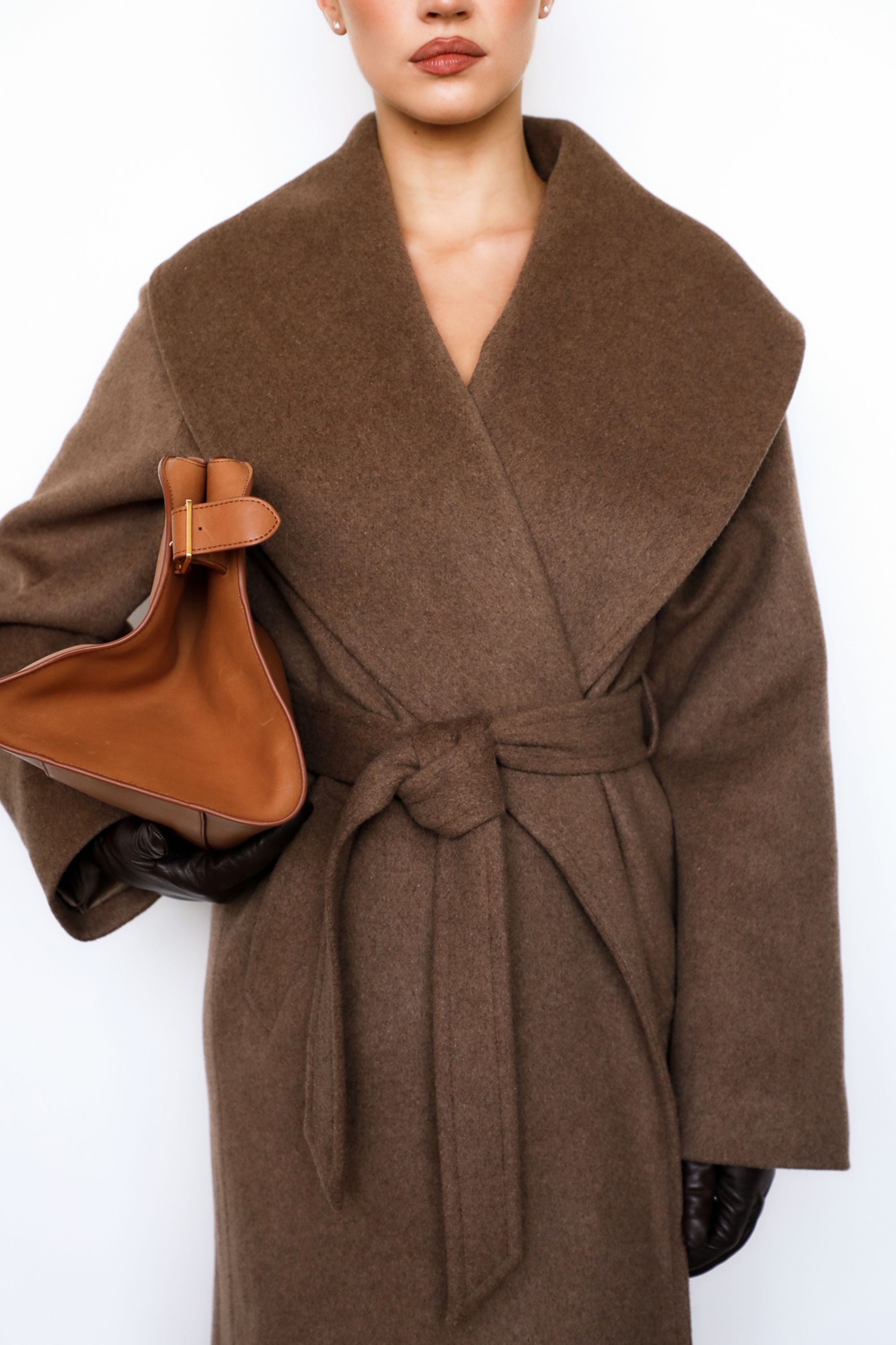 Cocoon  Brown Wool Shawl Collar Coat — image 3