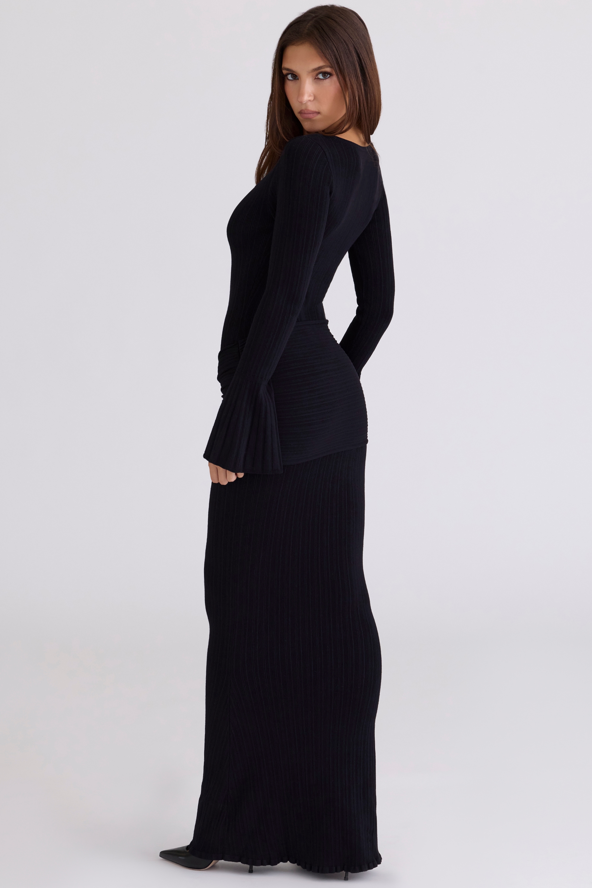 Mila  Black Flute Sleeve Maxi Dress — image 2