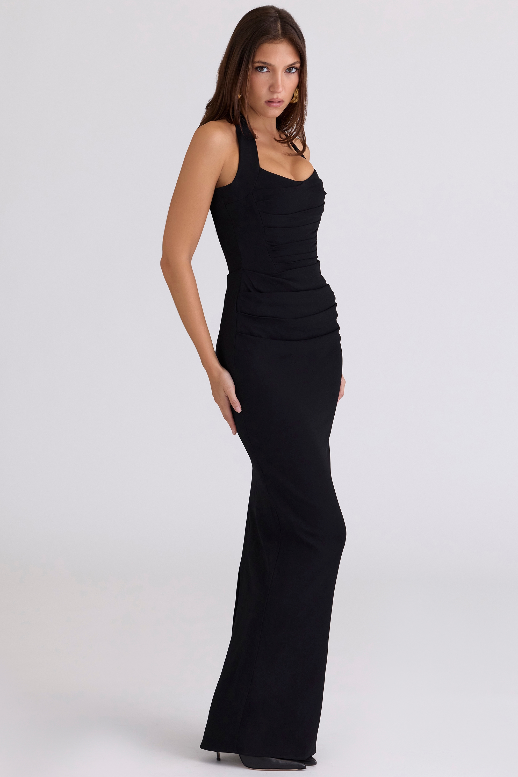 Sahar  Black Scuplting Halter Neck Maxi Dress — image 8