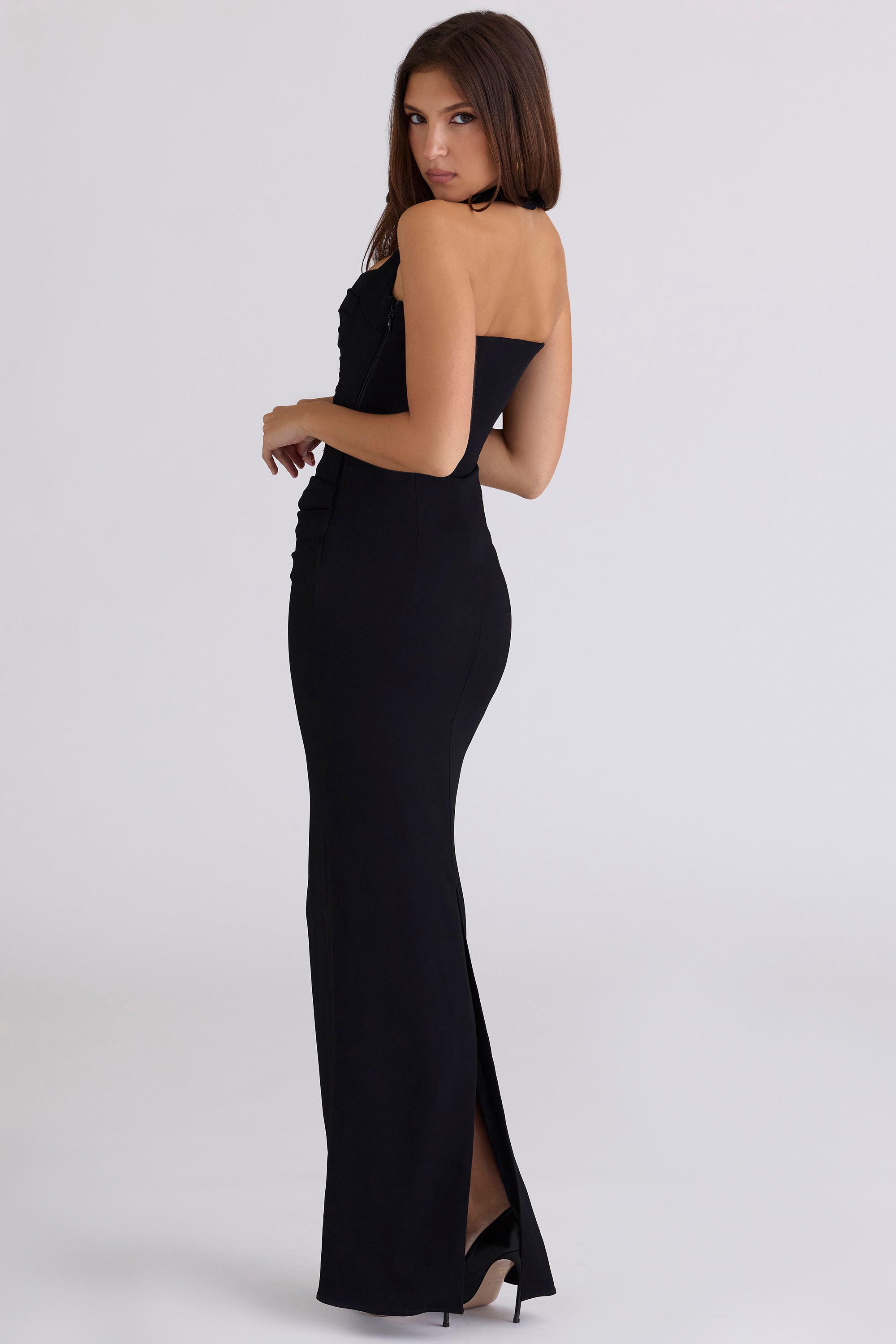 Sahar  Black Scuplting Halter Neck Maxi Dress — image 9