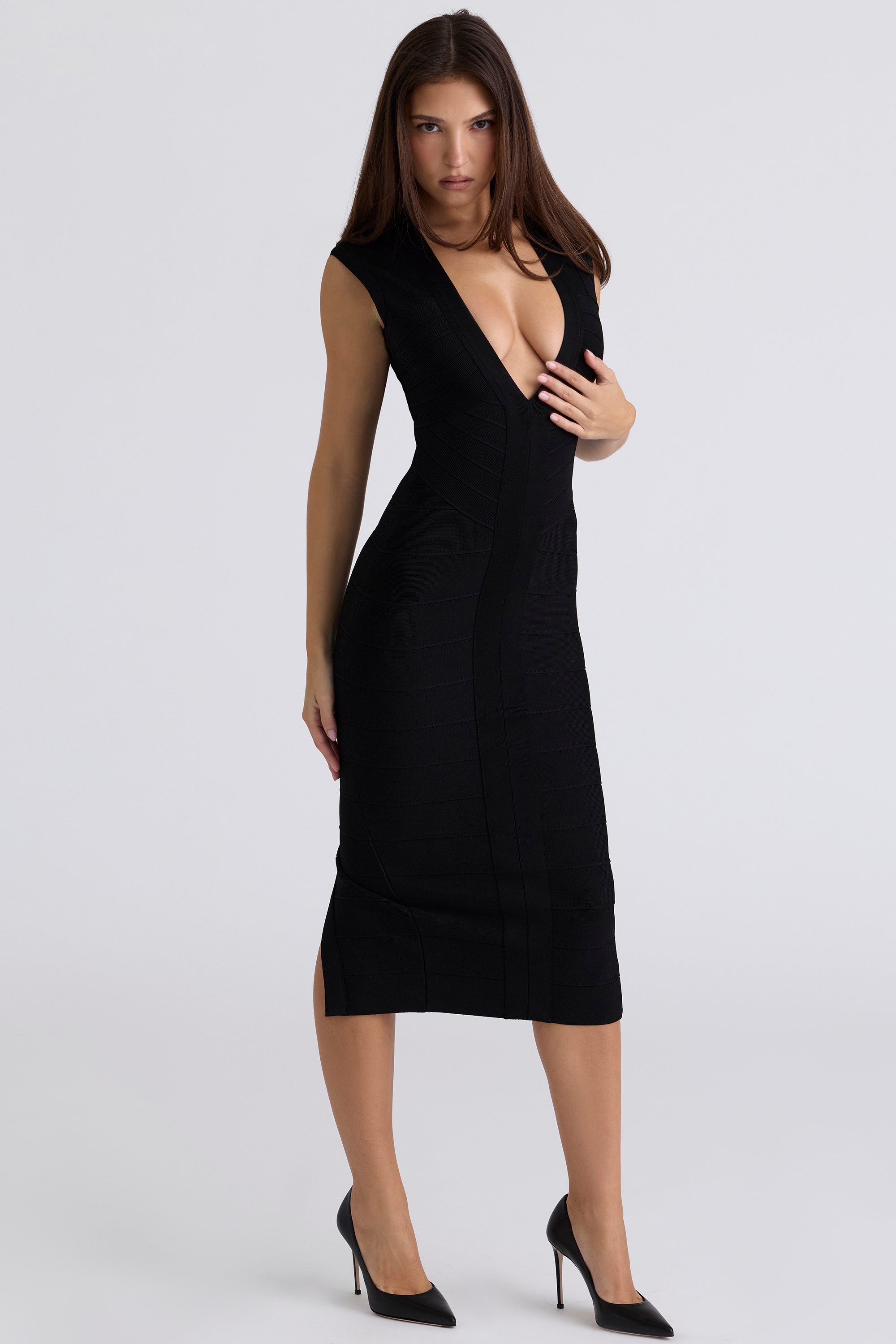 The Super Plunge  Black Bandage Midi Dress — image 4