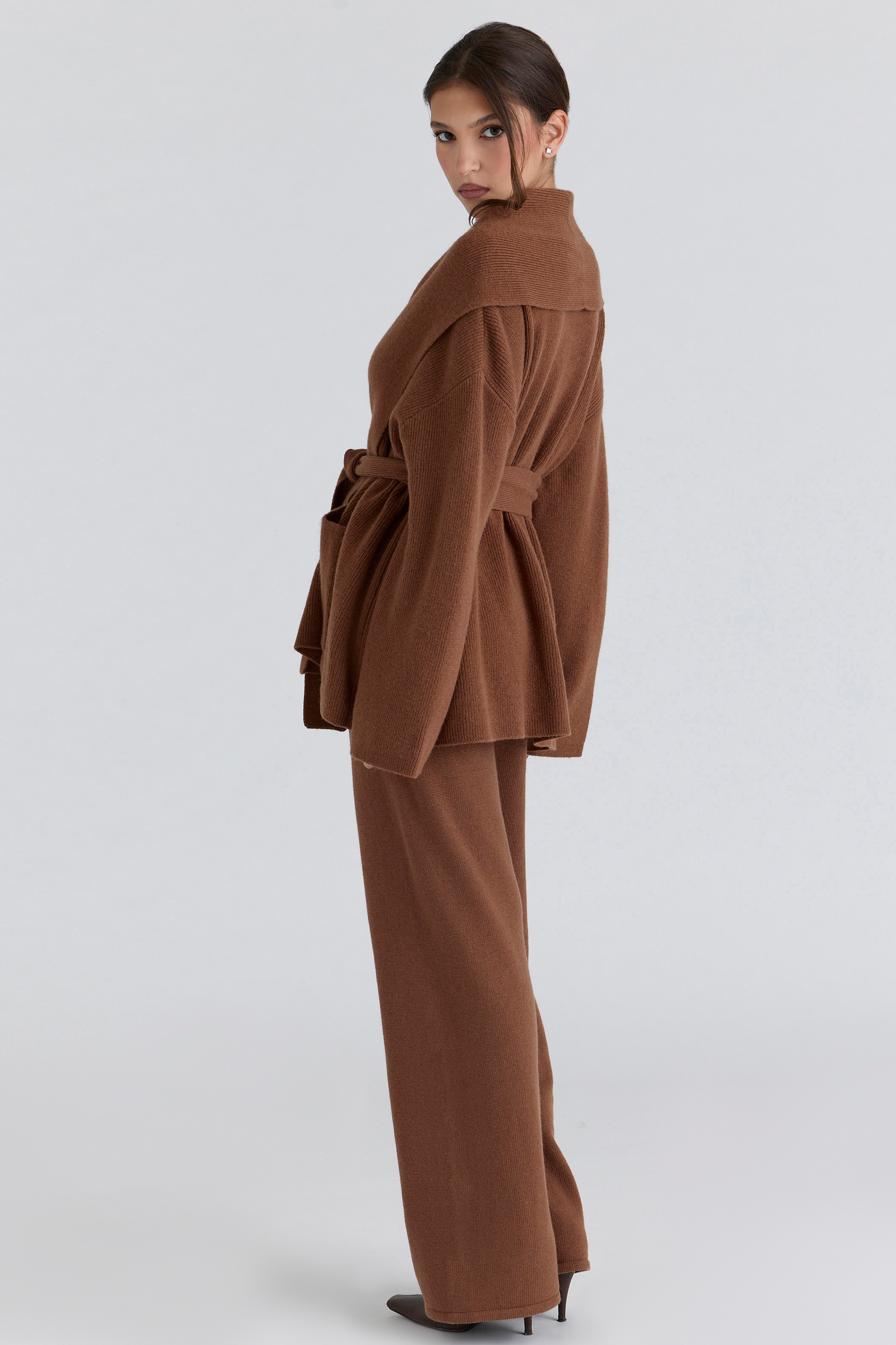 Chelsea  Tan Cashmere + Wool Wide Leg Trousers — image 6
