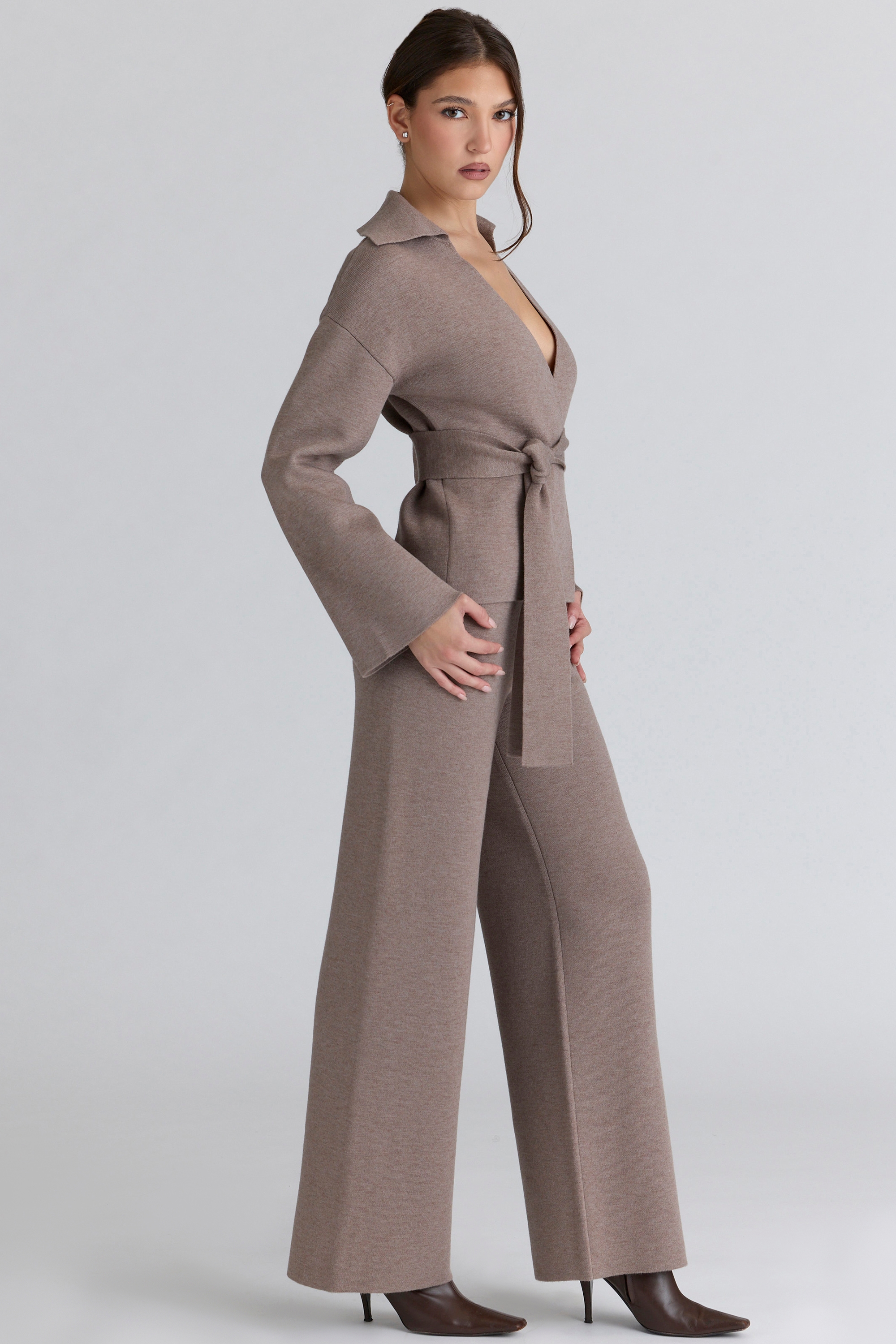 Avery  Taupe Wool Wide Leg Trousers — image 5