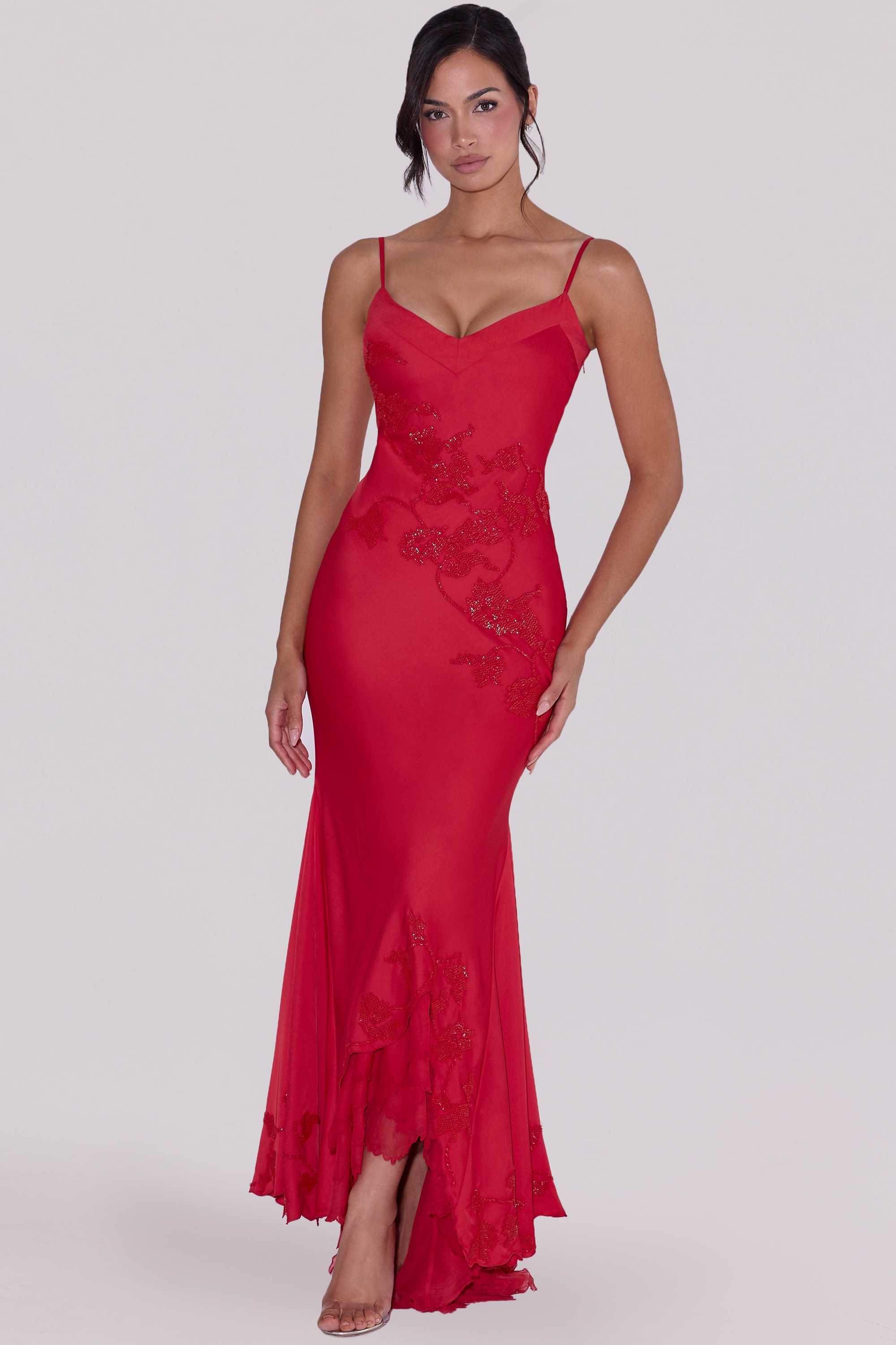 Anastelle  Red Hand Beaded Embellished Satin Maxi Dress - Limited Edition — image 1