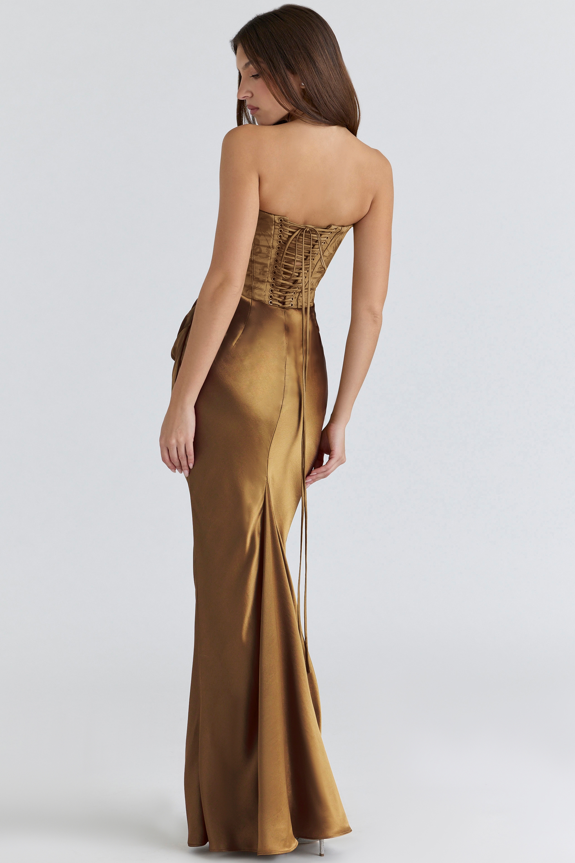 Aurelia  Bronze Brocade Satin Corset Maxi Dress — image 10
