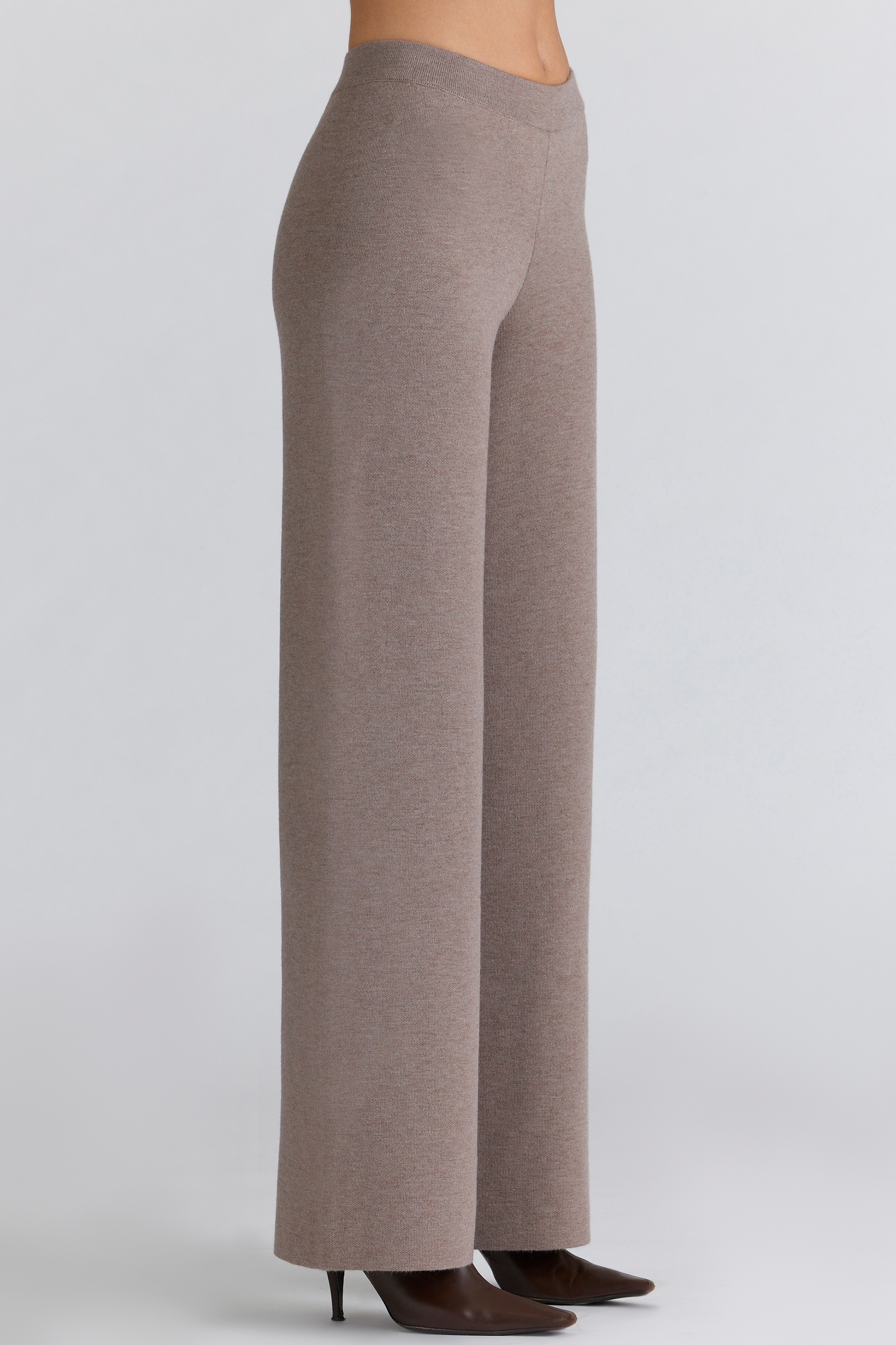 Avery  Taupe Wool Wide Leg Trousers — image 3