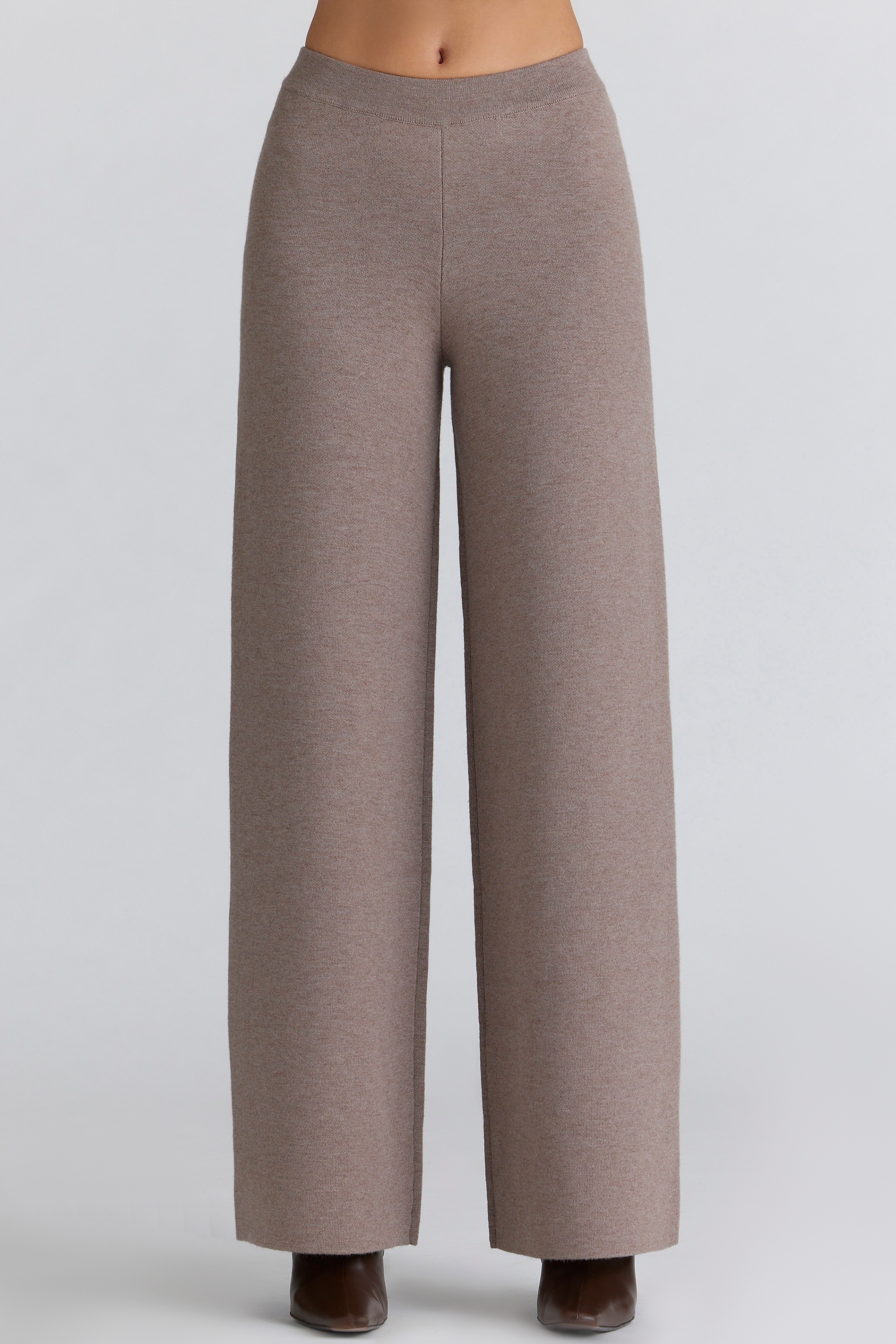 Avery  Taupe Wool Wide Leg Trousers — image 2