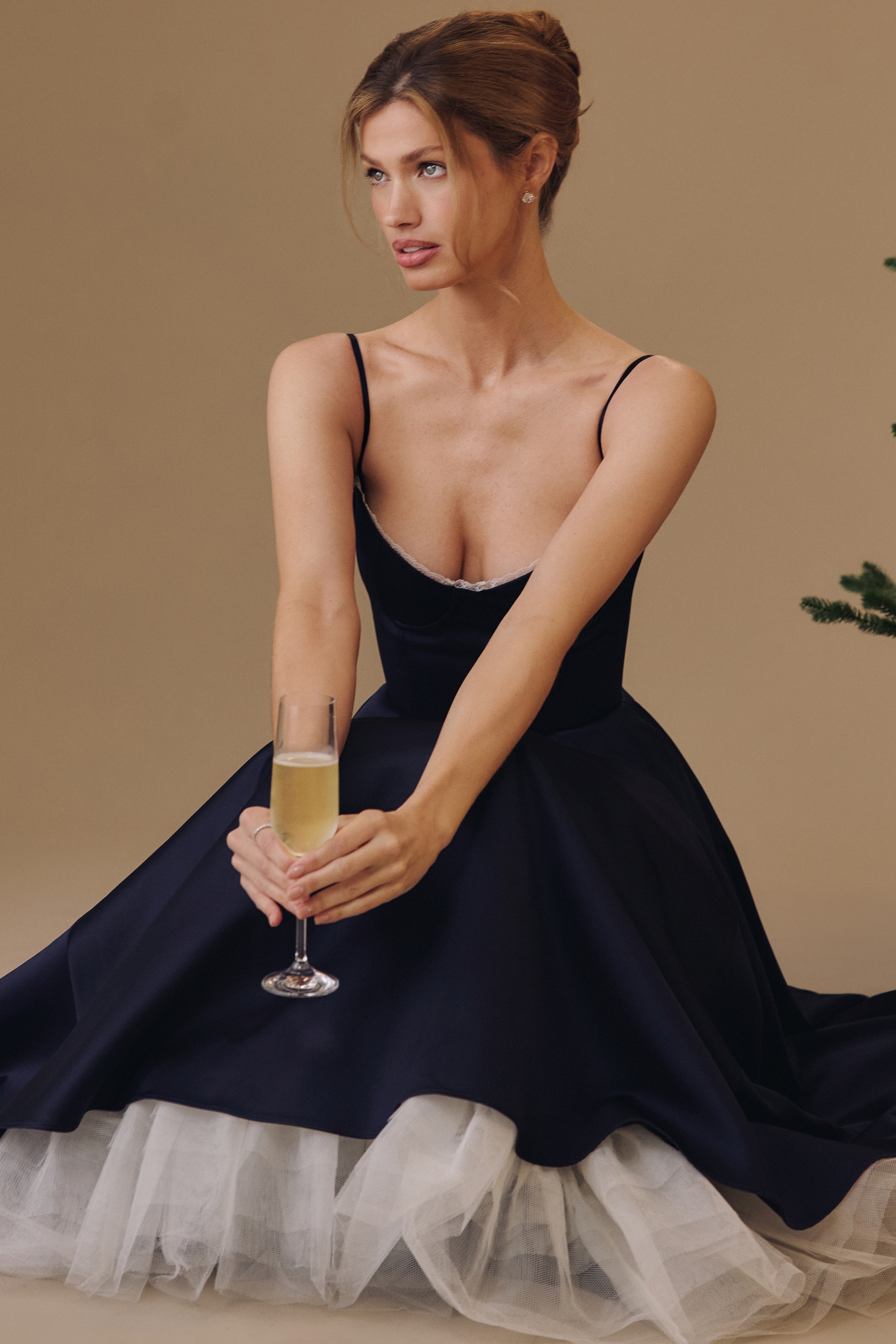 Mademoiselle  Navy Satin Tulle Midi Dress — image 5