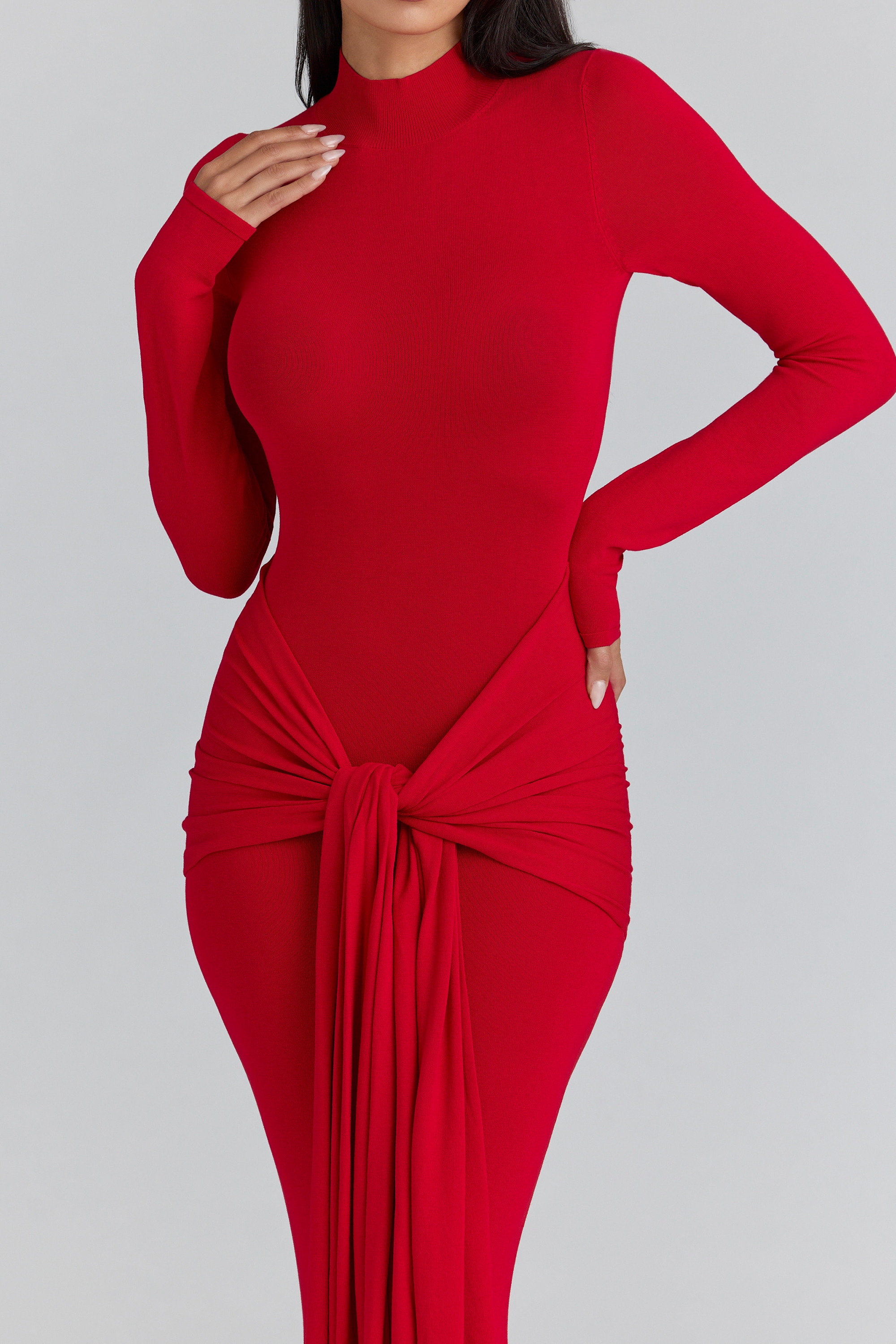 Imogen  Scarlet Red Hip Drape Maxi Dress — image 3