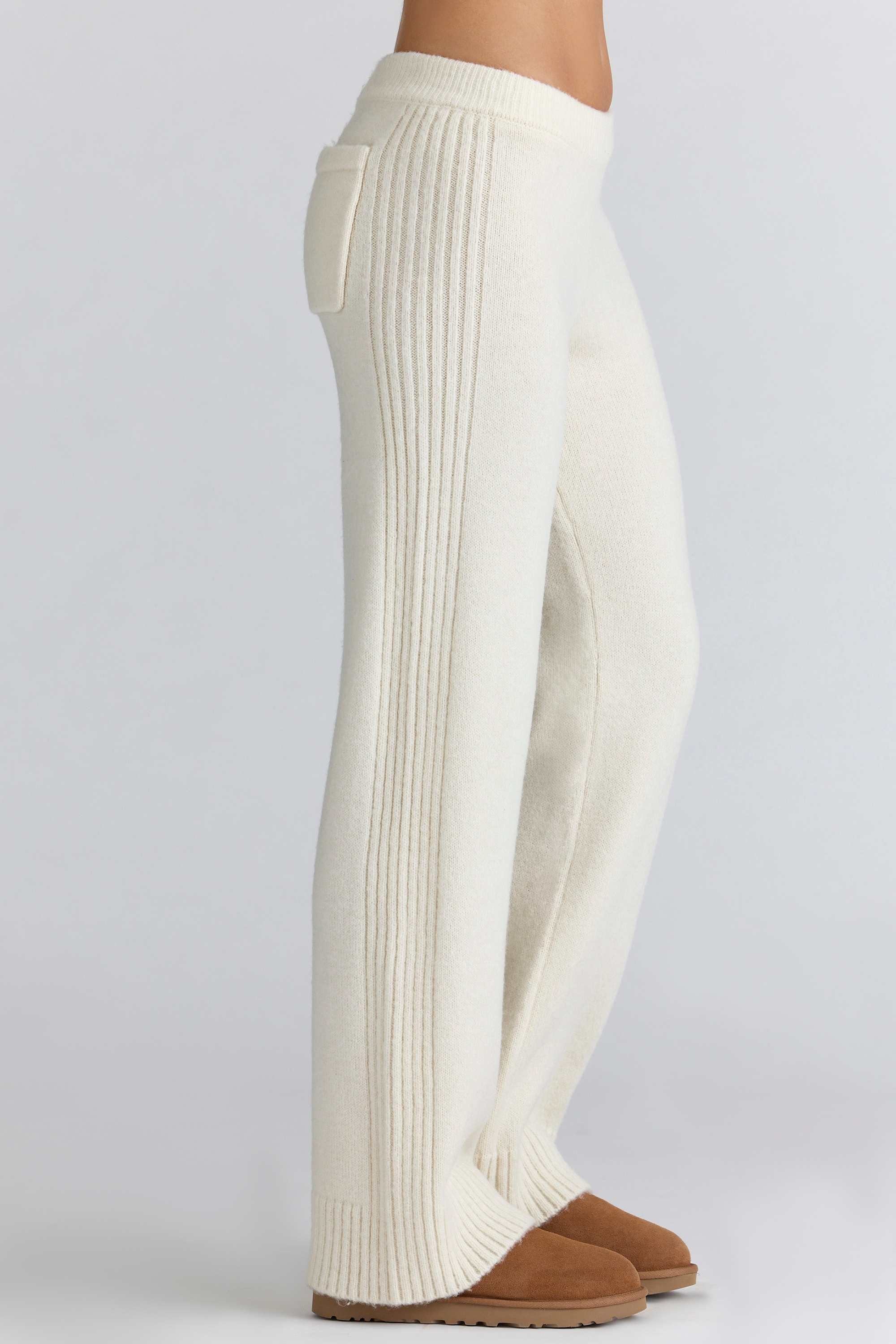 Lara  Ivory Merino Wool Ribbed Knit Trousers — image 7
