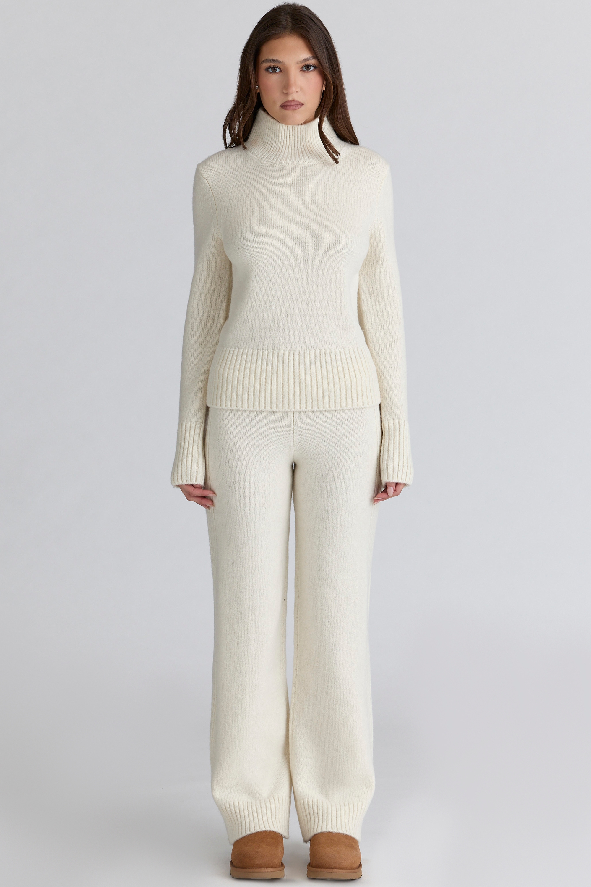 Lara  Ivory Merino Wool Ribbed Knit Trousers — image 3