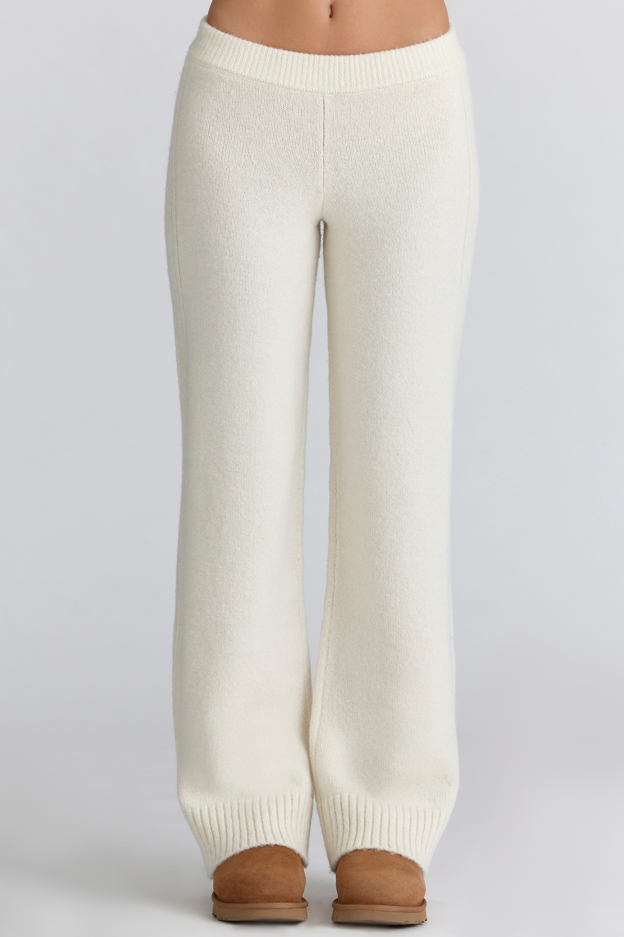 Lara  Ivory Merino Wool Ribbed Knit Trousers — image 2