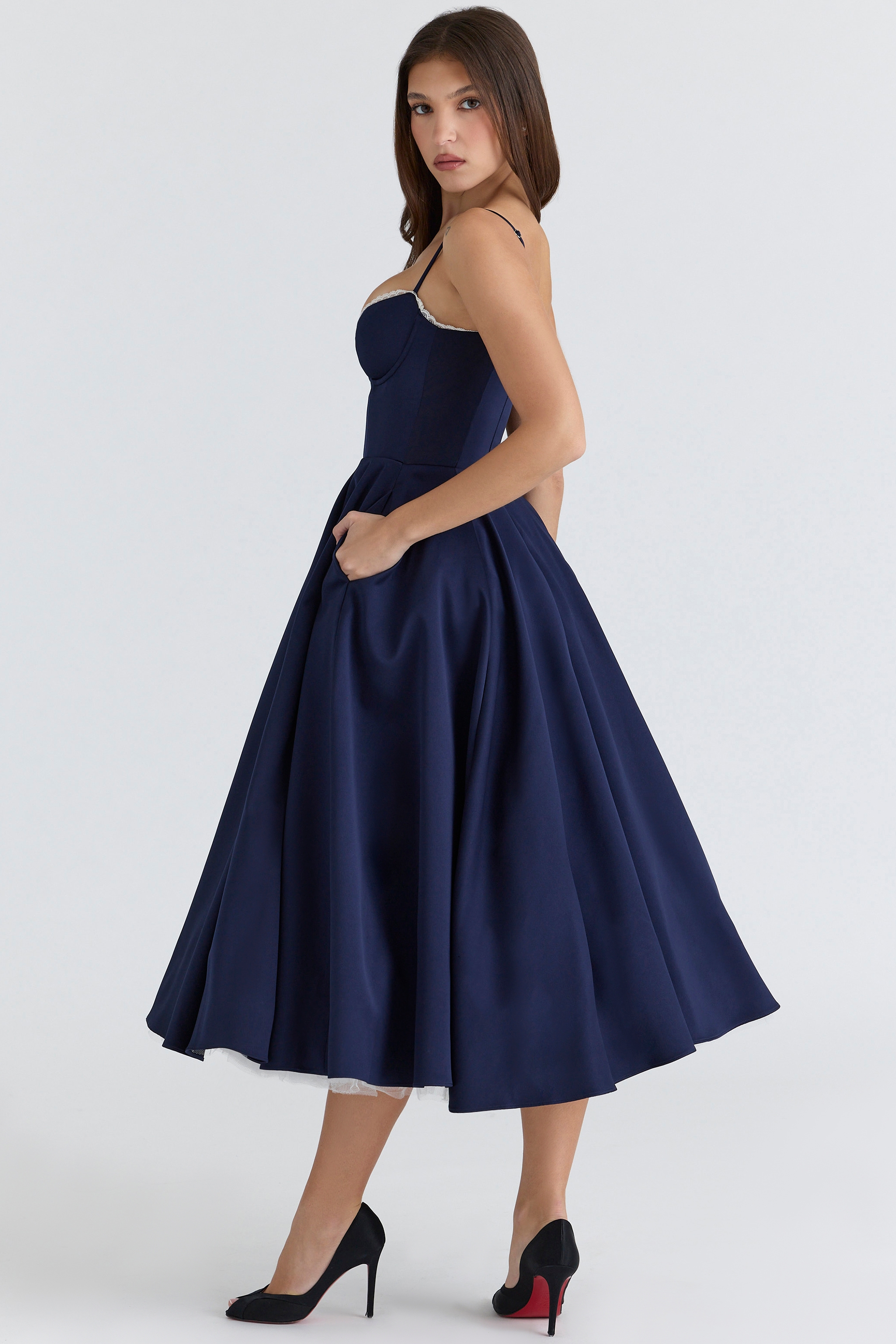 Mademoiselle  Navy Satin Tulle Midi Dress — image 10
