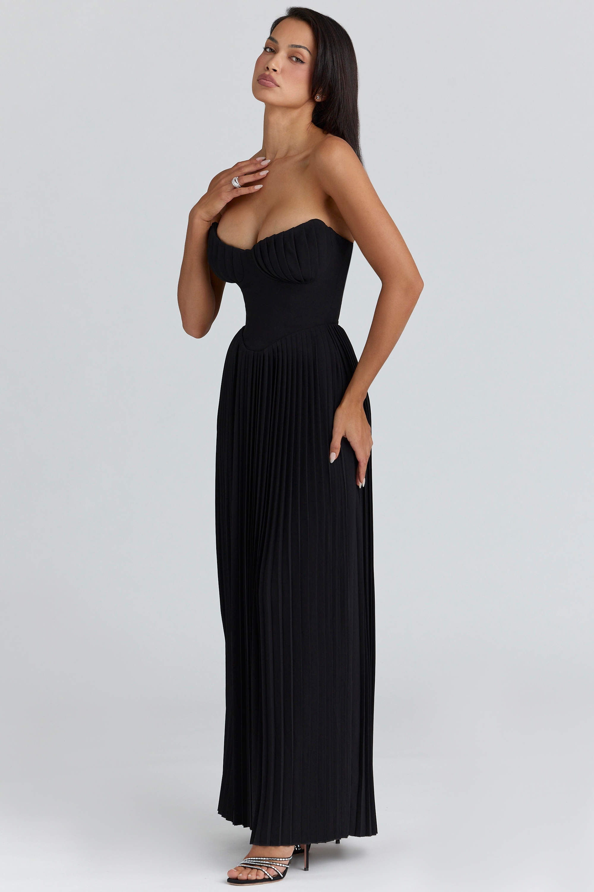 Marcella  Black Georgette Pleated Maxi Dress — image 5