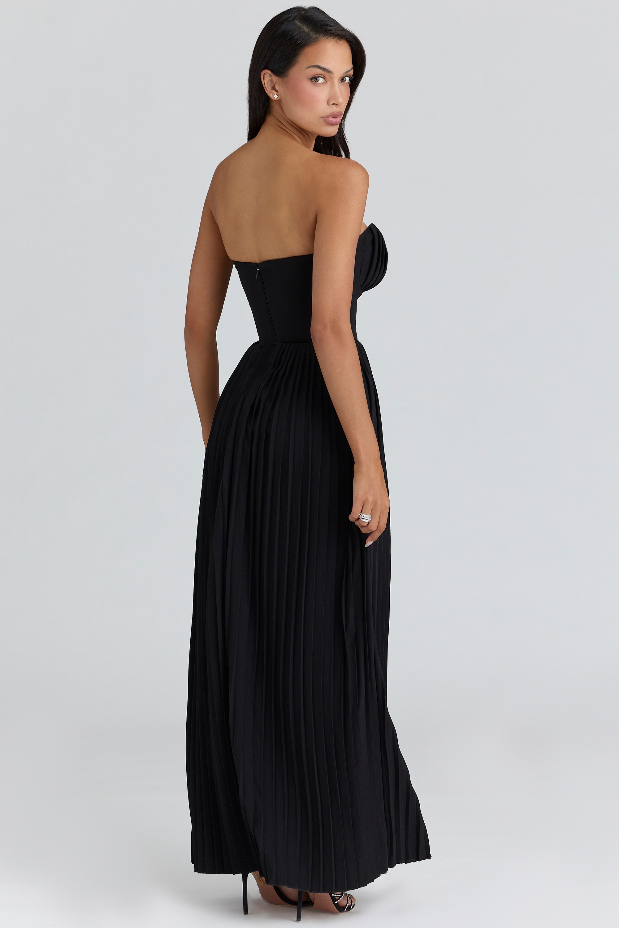Marcella  Black Georgette Pleated Maxi Dress — image 2