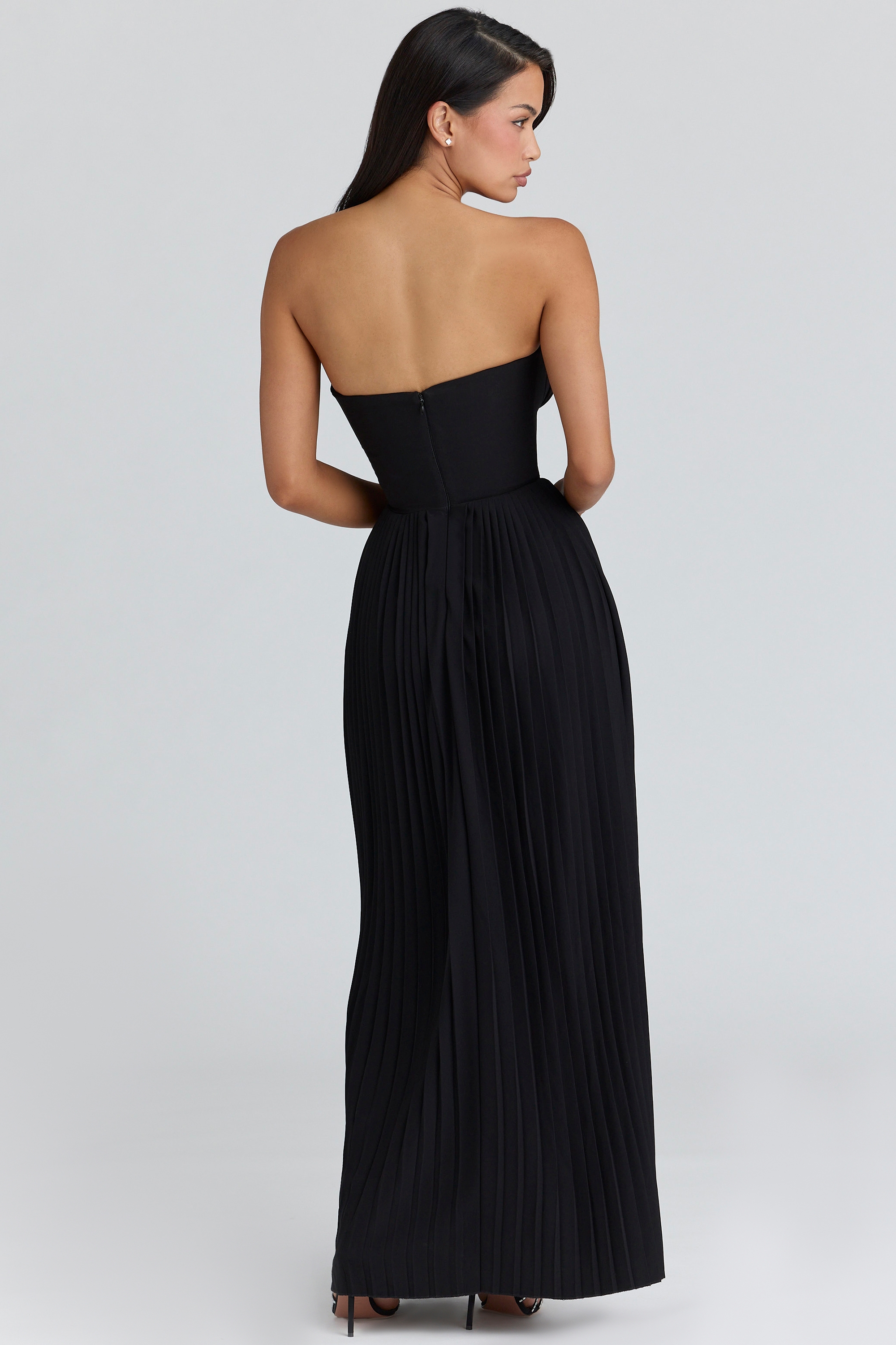 Marcella  Black Georgette Pleated Maxi Dress — image 6