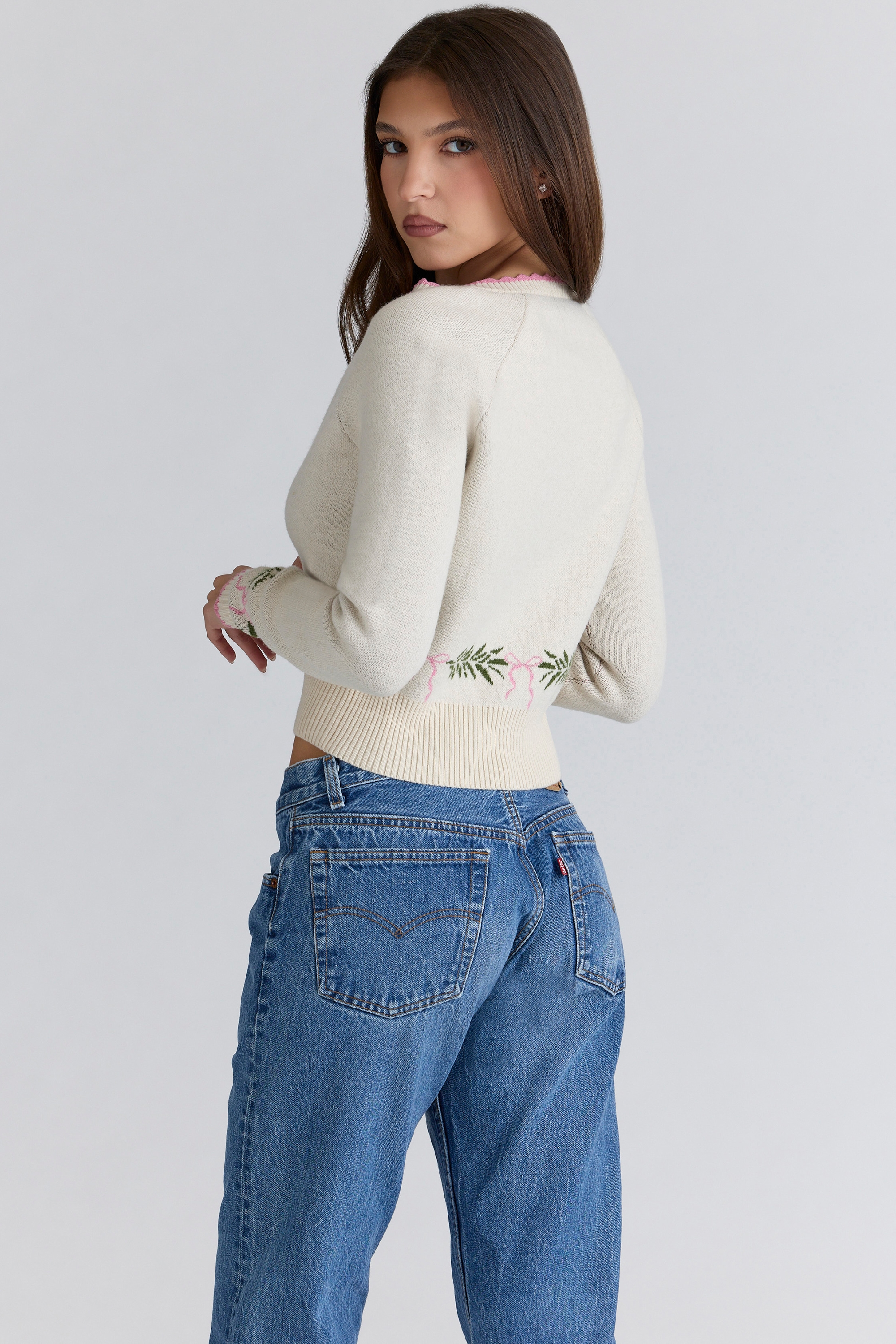 Mistle-Bow  Cream Jacqard Wool Cardigan — image 9