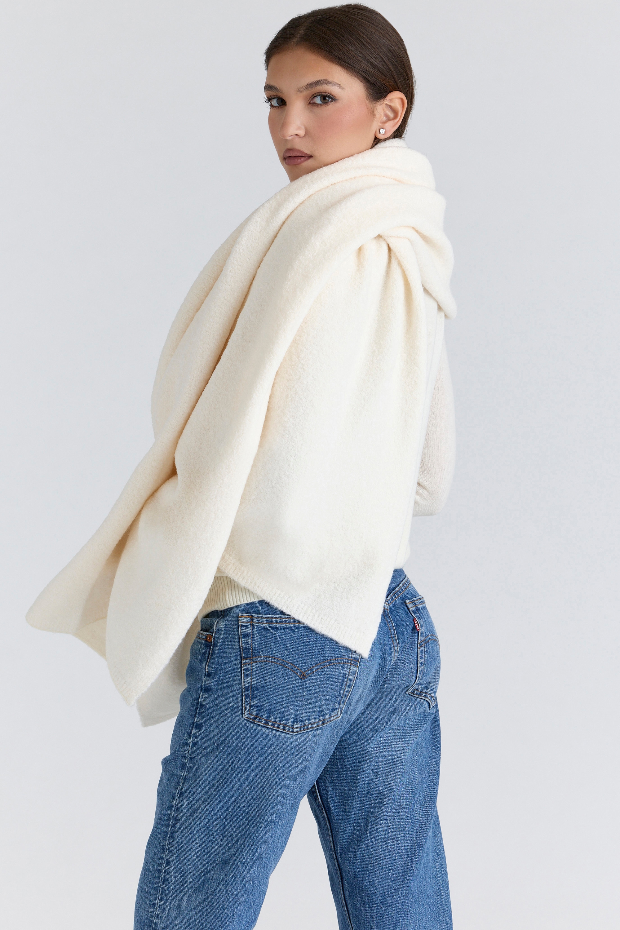 Nara  Ivory Wool Oversized Textured Scarf — image 5