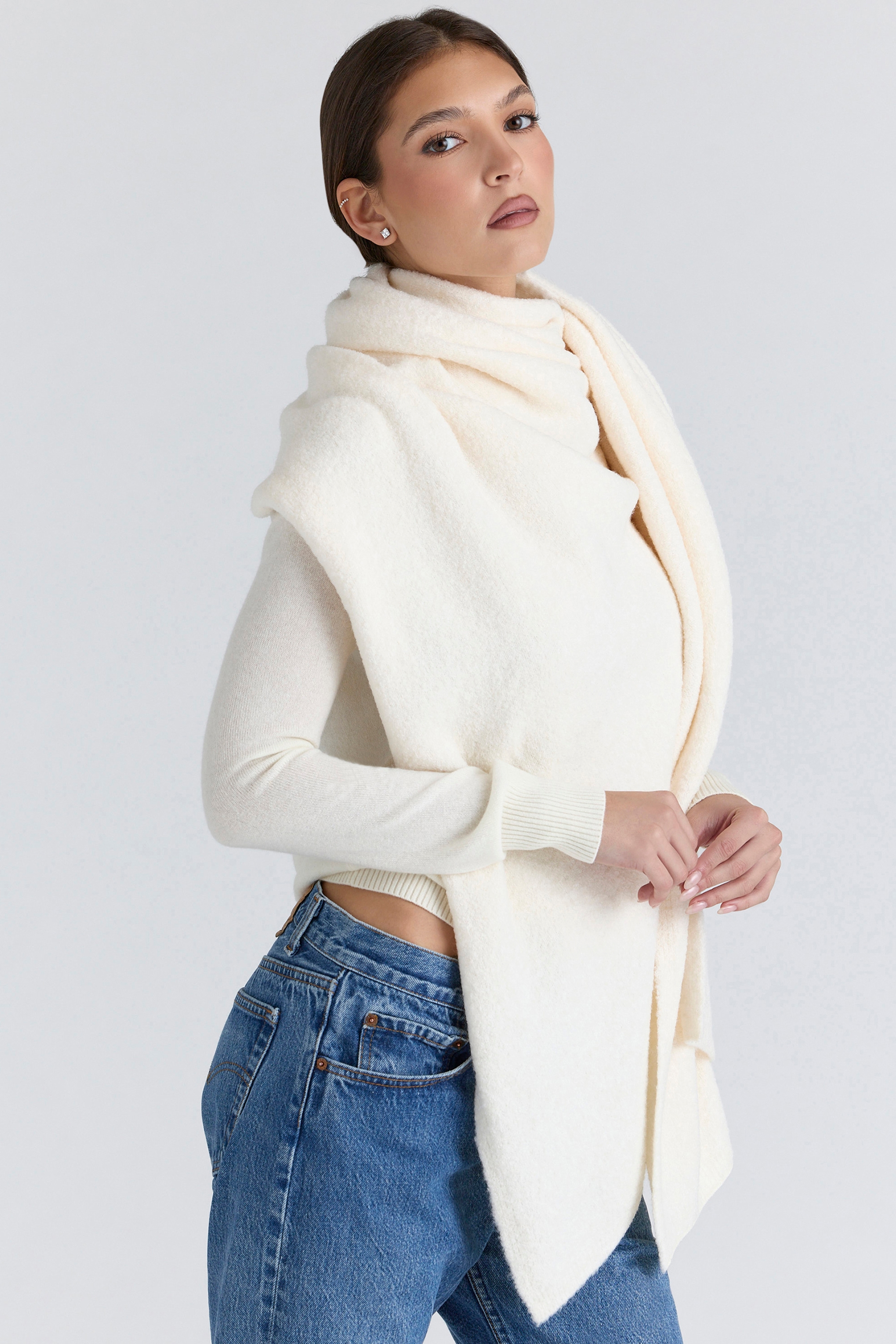 Nara  Ivory Wool Oversized Textured Scarf — image 2