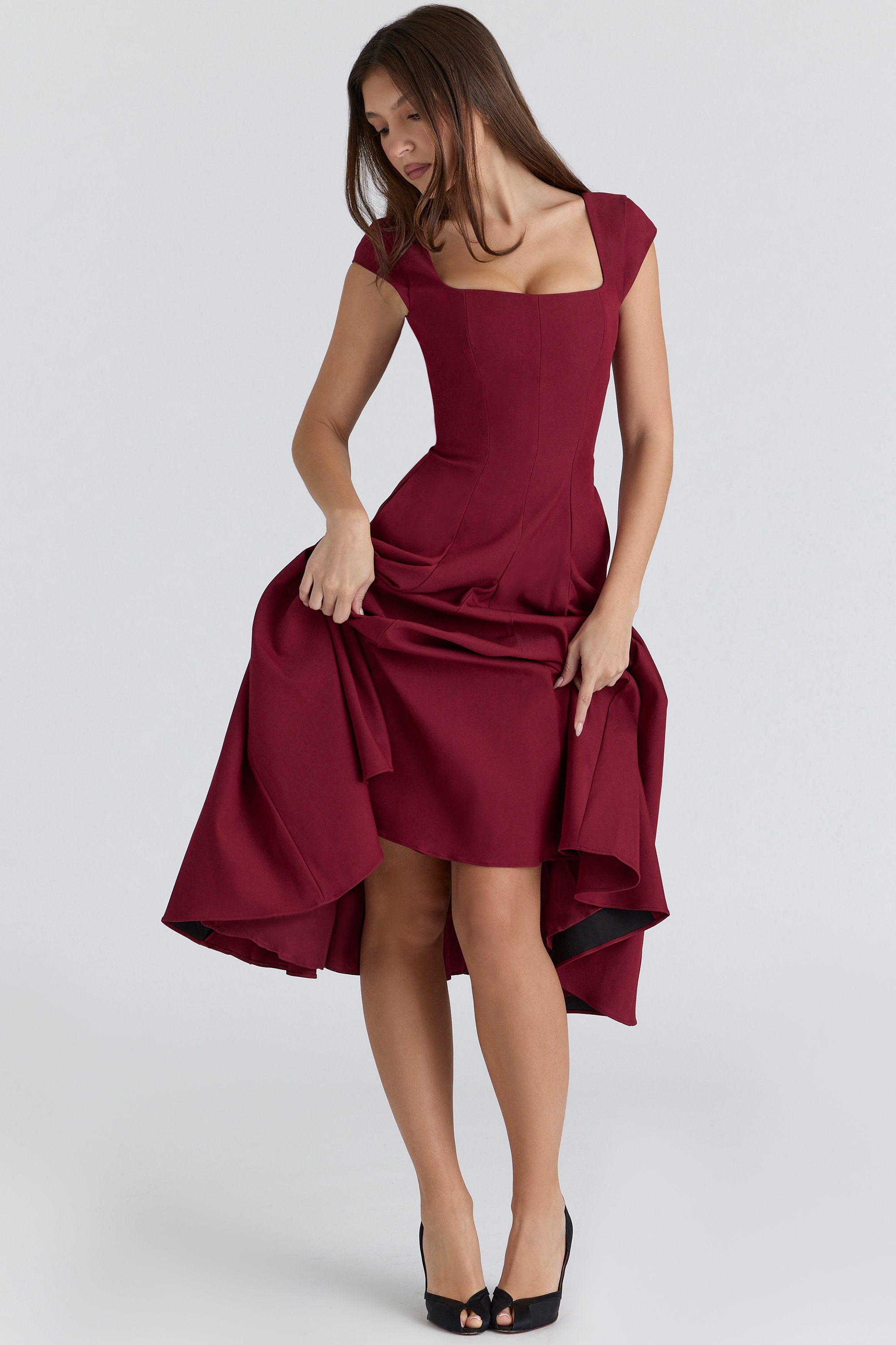 Raisa  Wine Lace Back Twill Midi Dress — image 6
