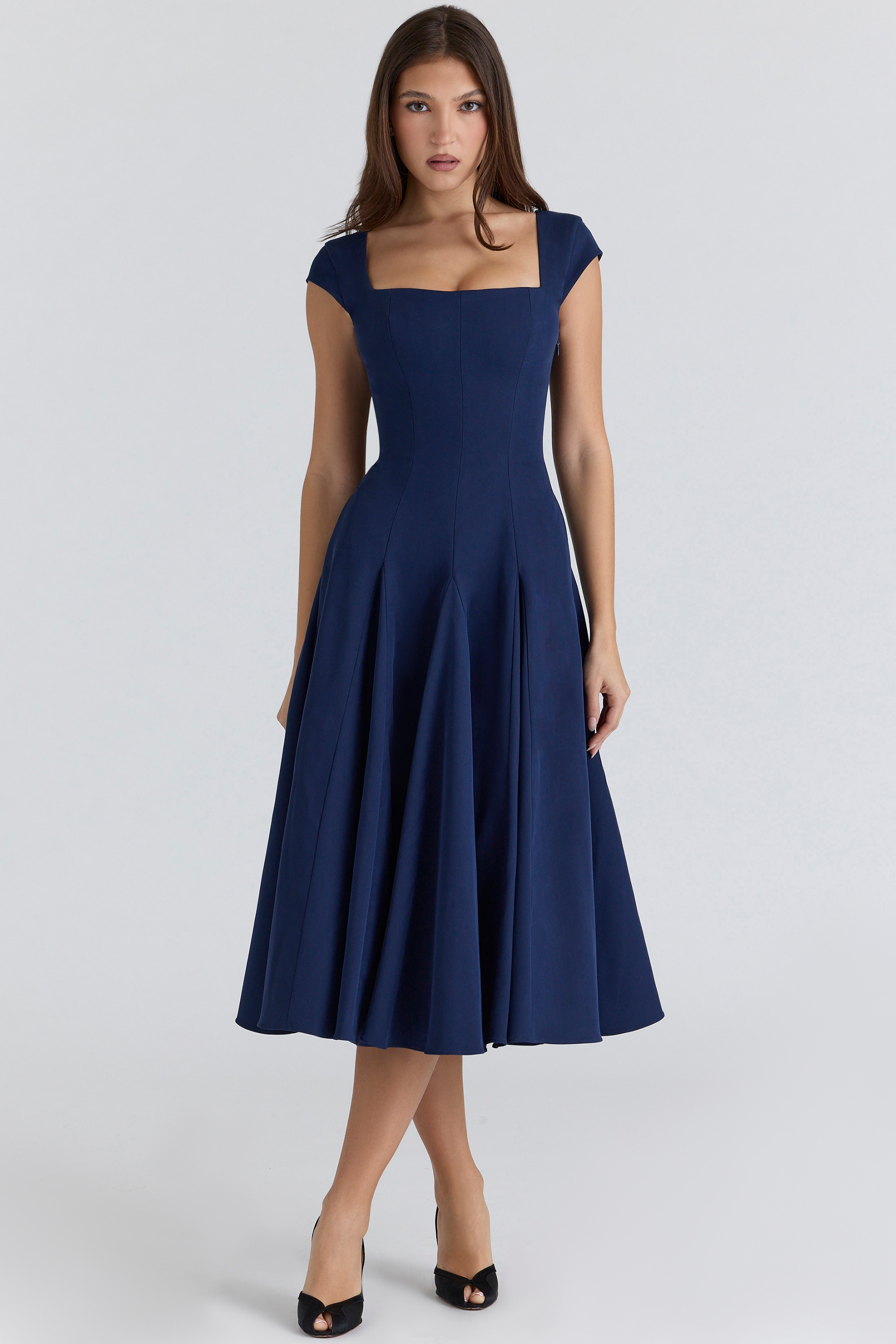 Raisa  Navy Lace Back Twill Midi Dress — image 1