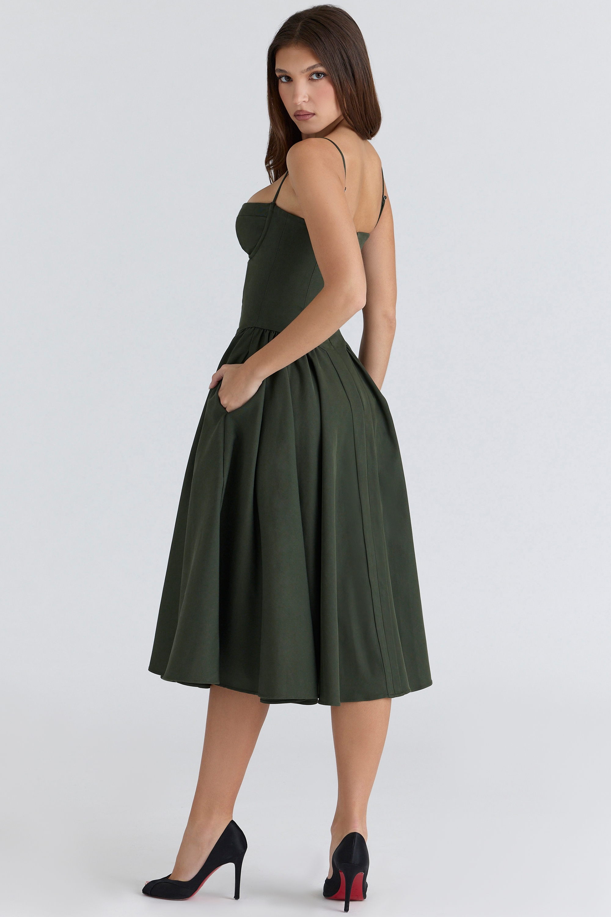 Samaria  Emerald Green Corset Midi Dress — image 8