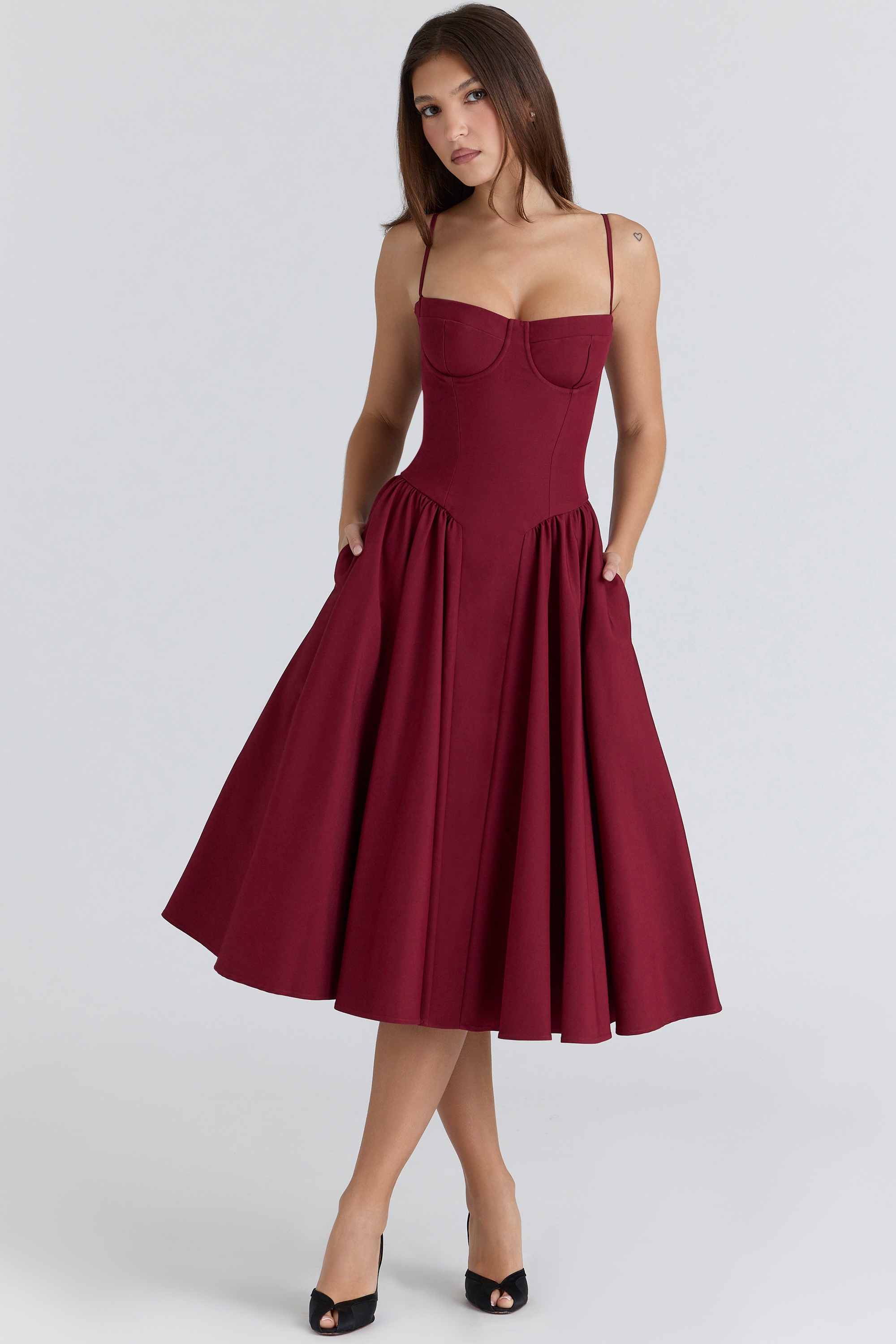 Samaria Wine Corset Midi Dress