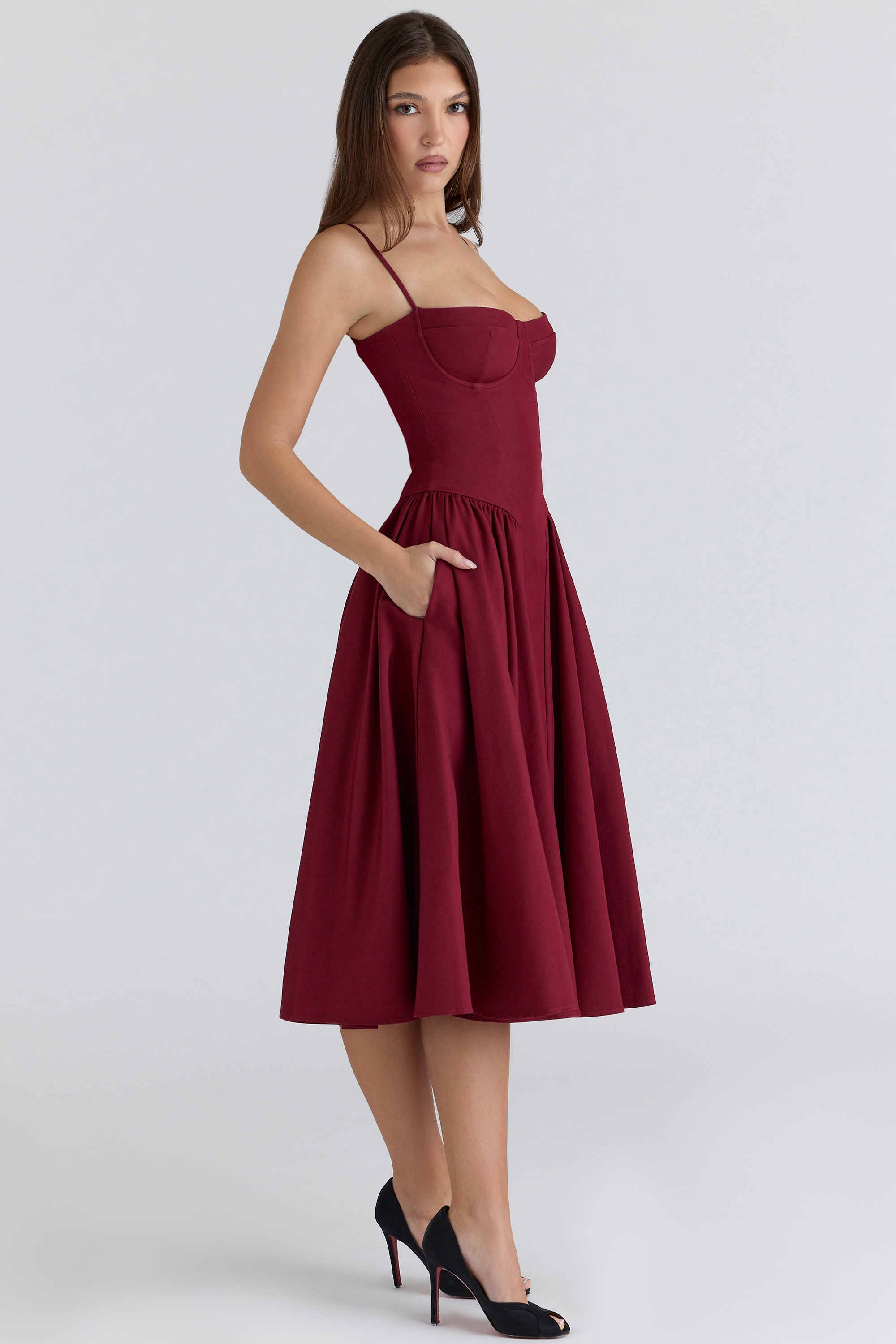 Samaria  Wine Corset Midi Dress — image 10