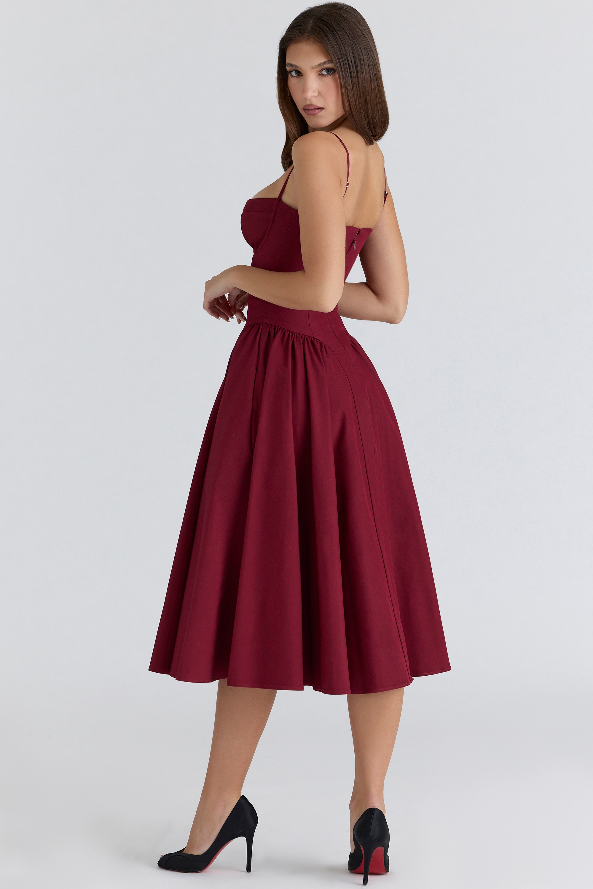 Samaria  Wine Corset Midi Dress — image 11
