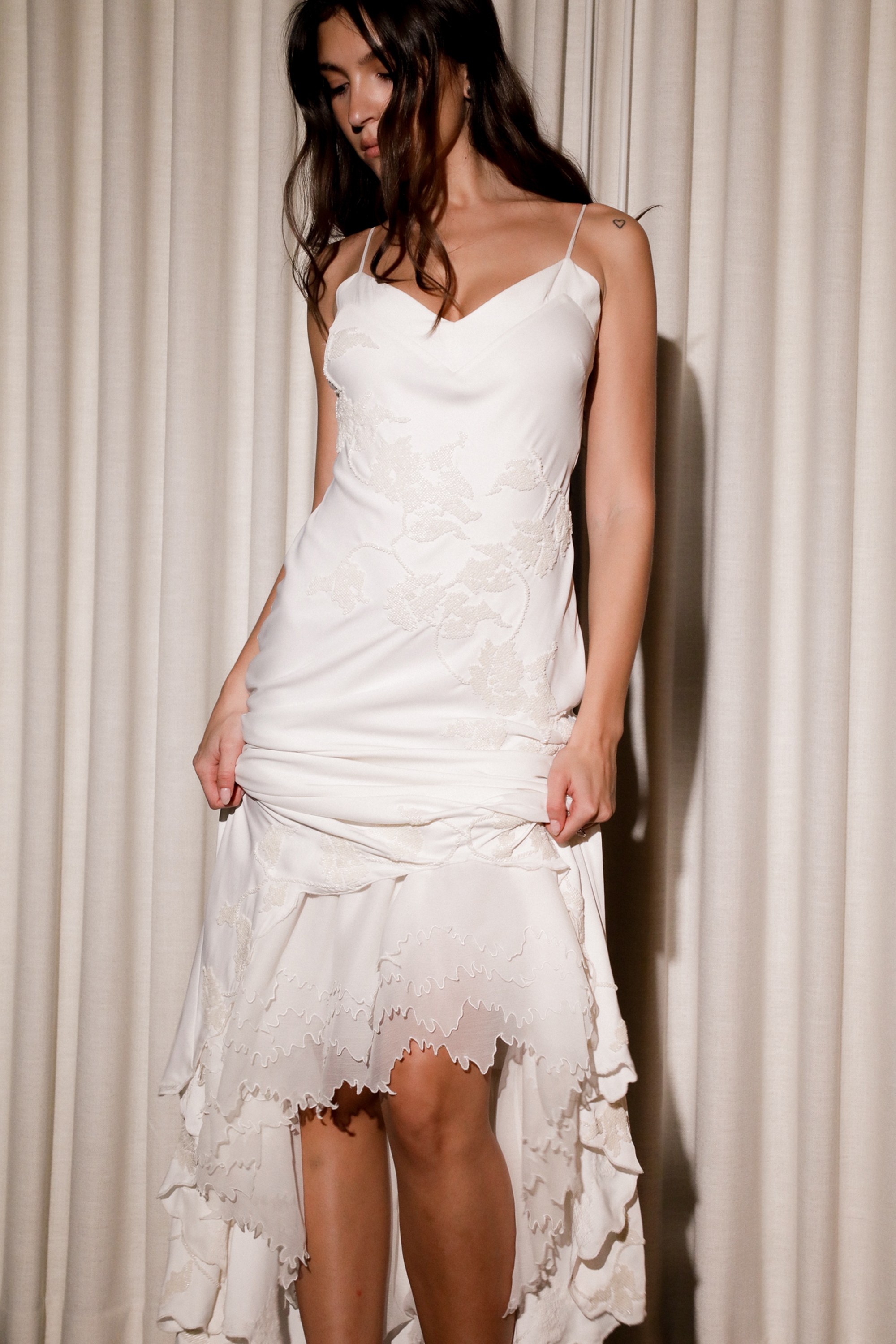 Anastelle  Vintage Ivory Satin Hand Beaded Embellished Maxi Dress — image 8
